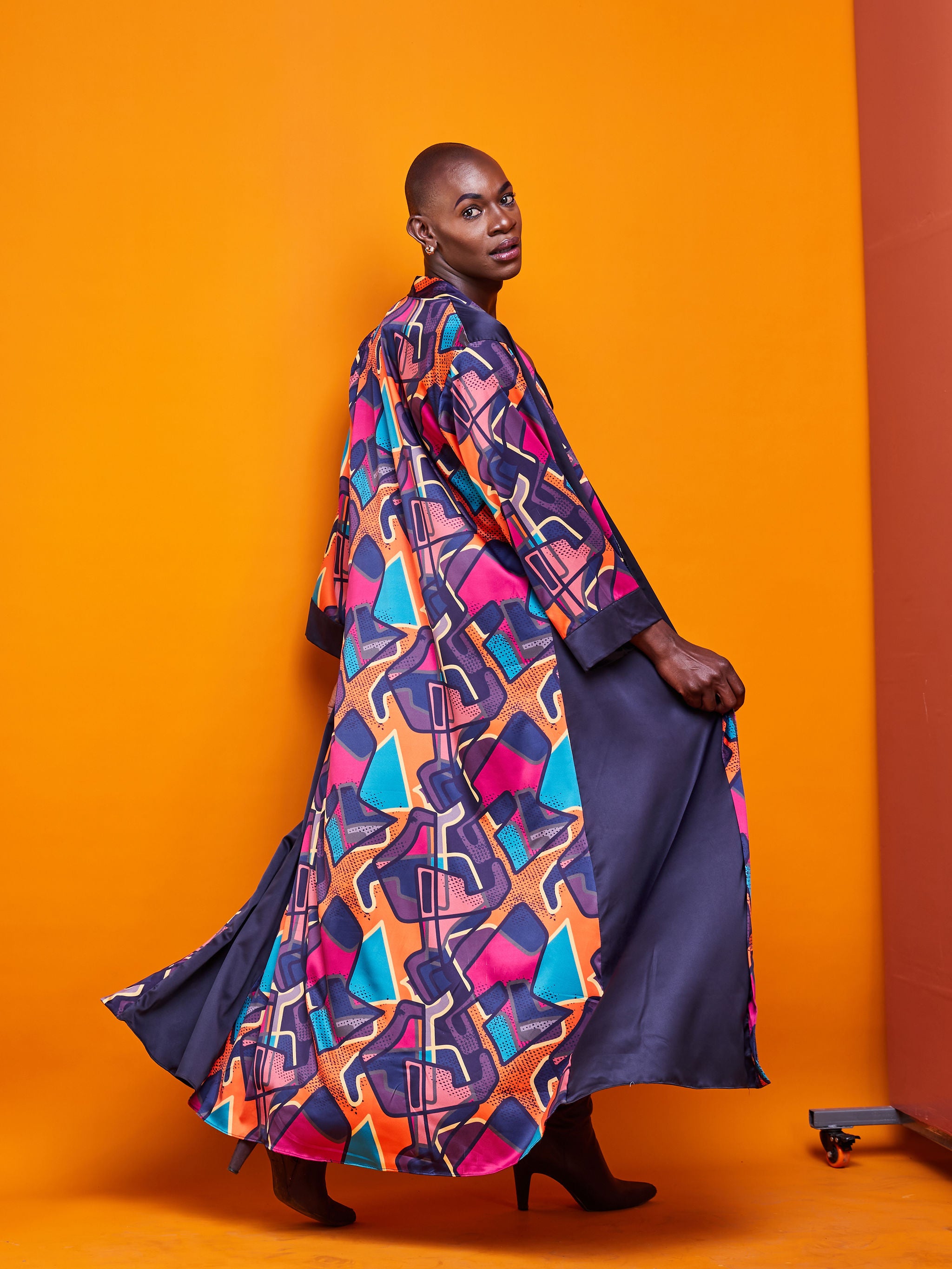 Zoya Brave Satin Long Kimono - Navy Blue
