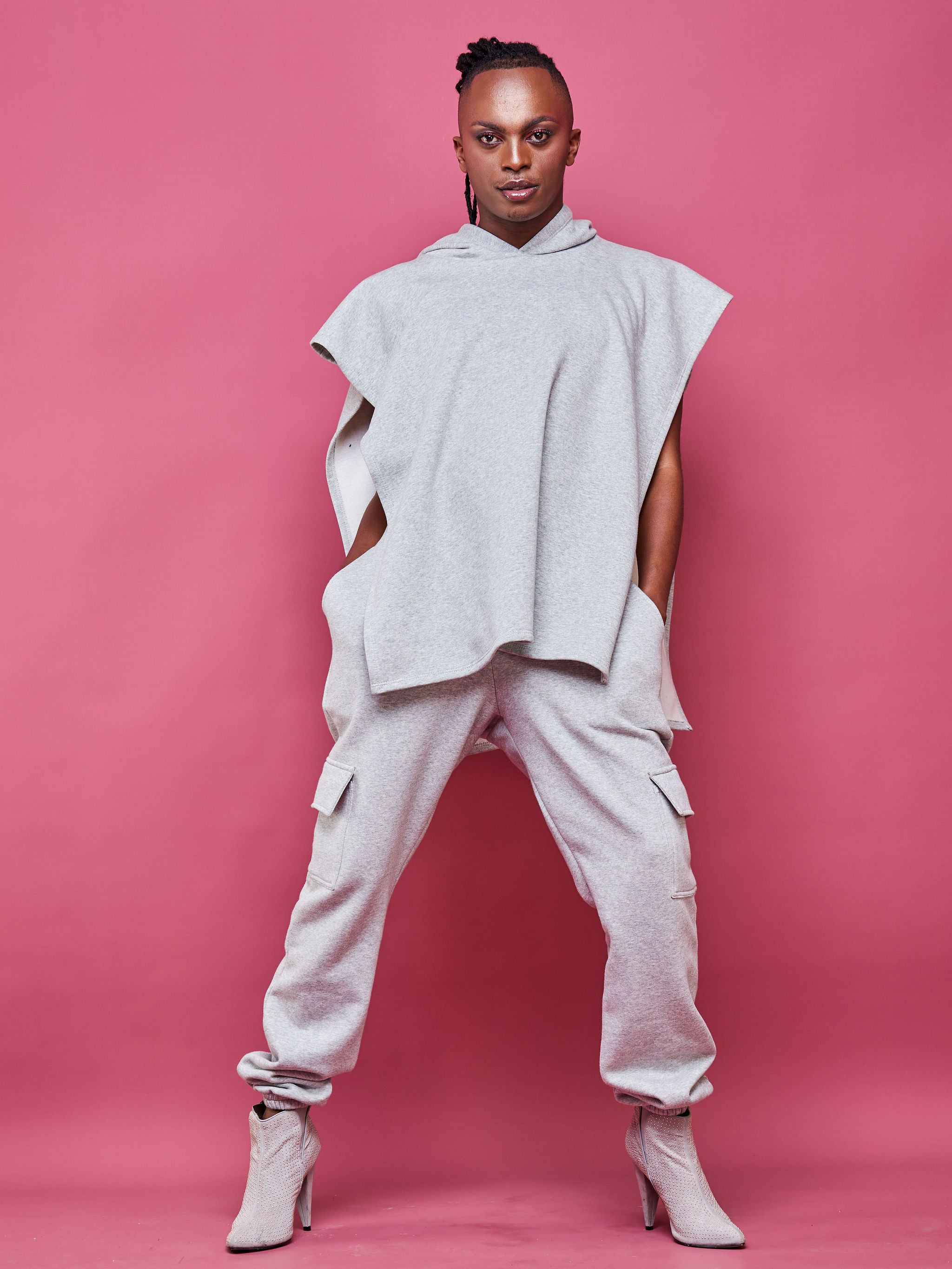 Zoya Brave Fleece Hoodie Poncho - Grey