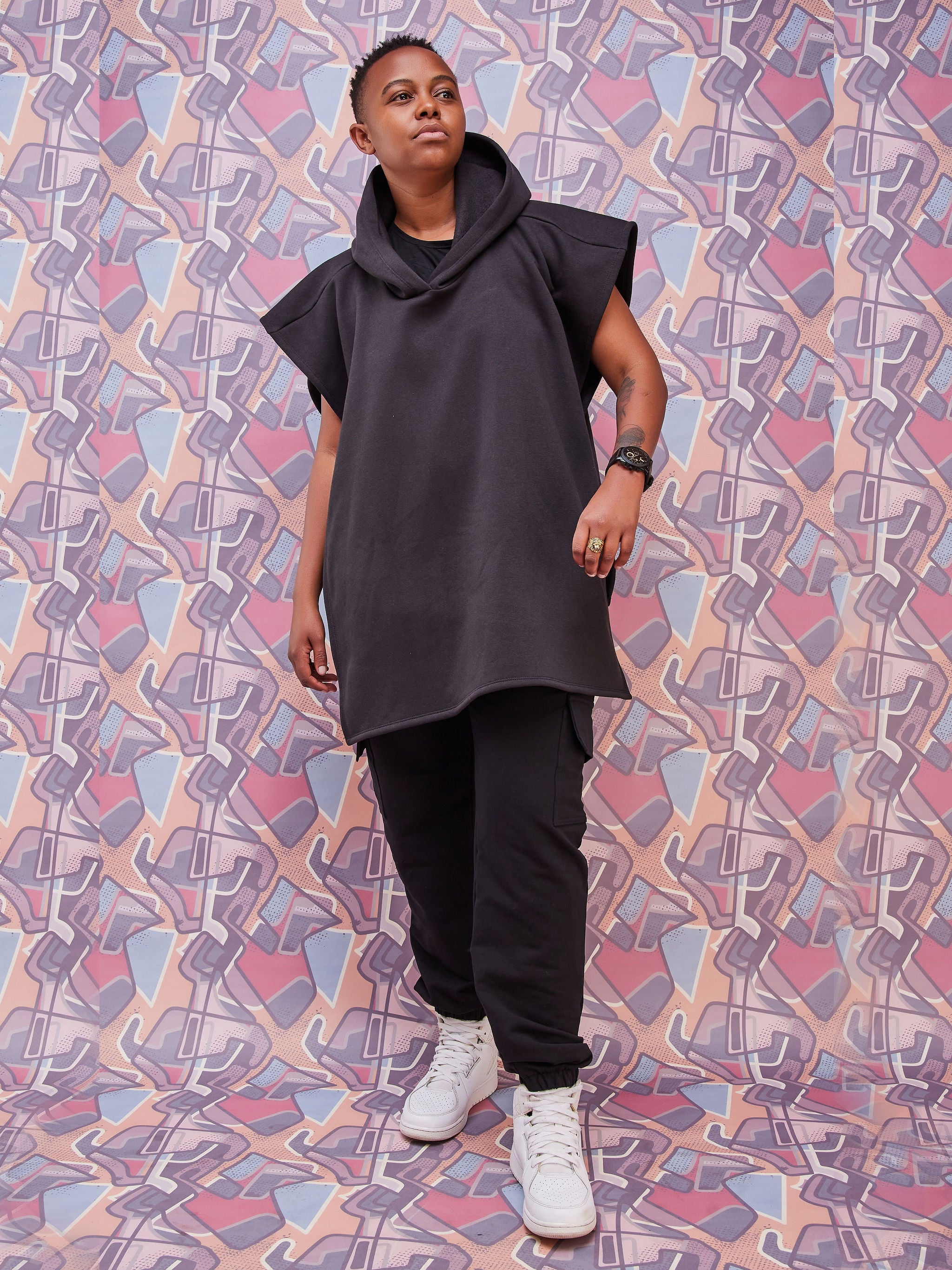 Zoya Brave Fleece Hoodie Poncho - Black