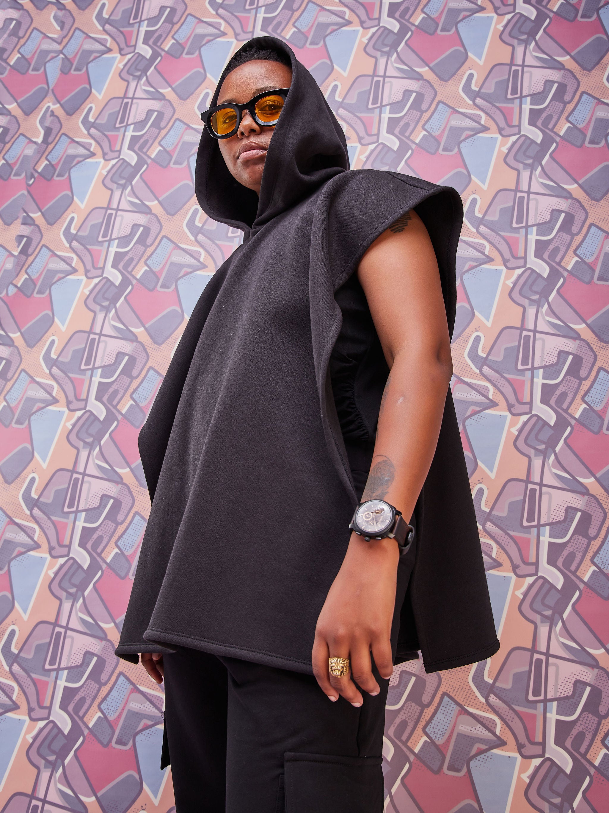 Zoya Brave Fleece Hoodie Poncho - Black
