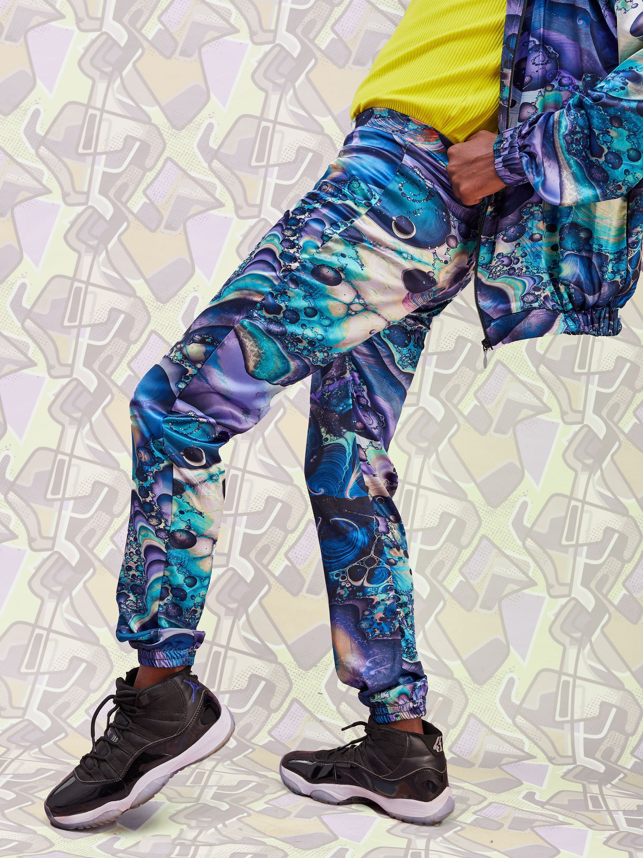 Zoya Brave Satin Joggers(Regular) - Purple Abstract Print