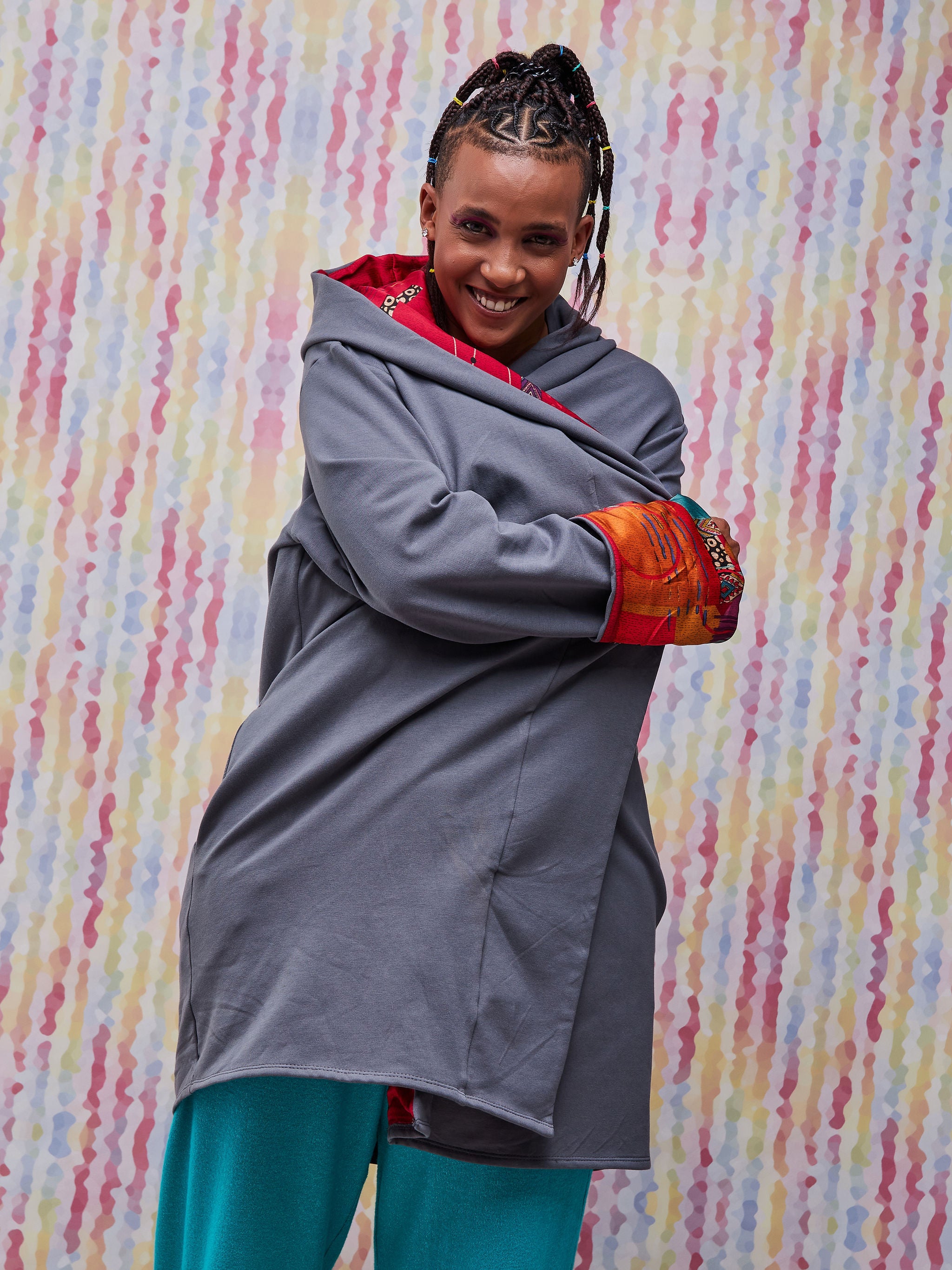 Zoya Brave Fleece Satin Hoodie - Dark Grey