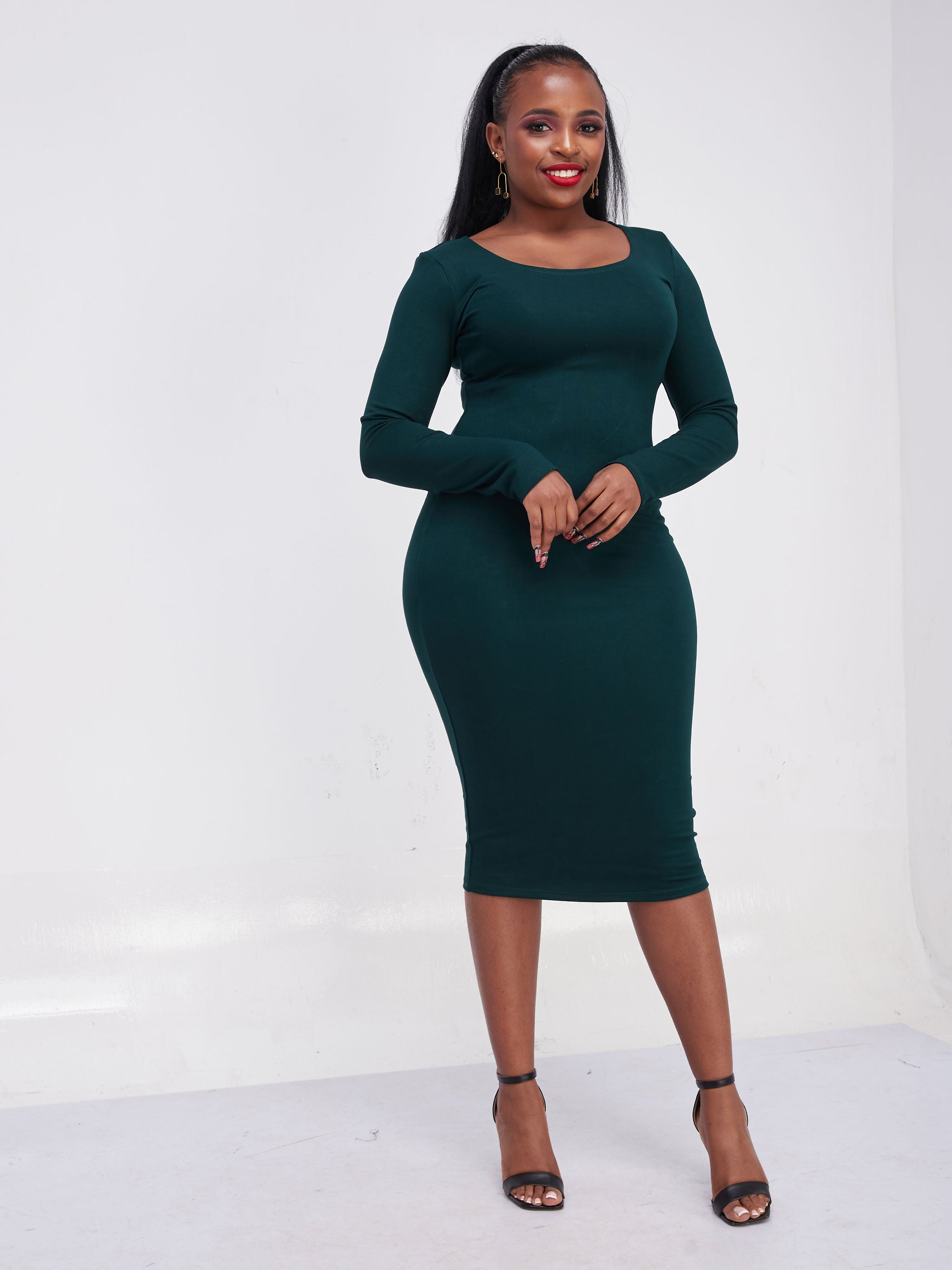 Vivo Long Sleeve Leila Bodycon Dress - Dark Green | Vivo Fashion Group Kenya Vivo Long Sleeve Leila Bodycon Dress - Dark Green | Vivo Fashion Group Kenya