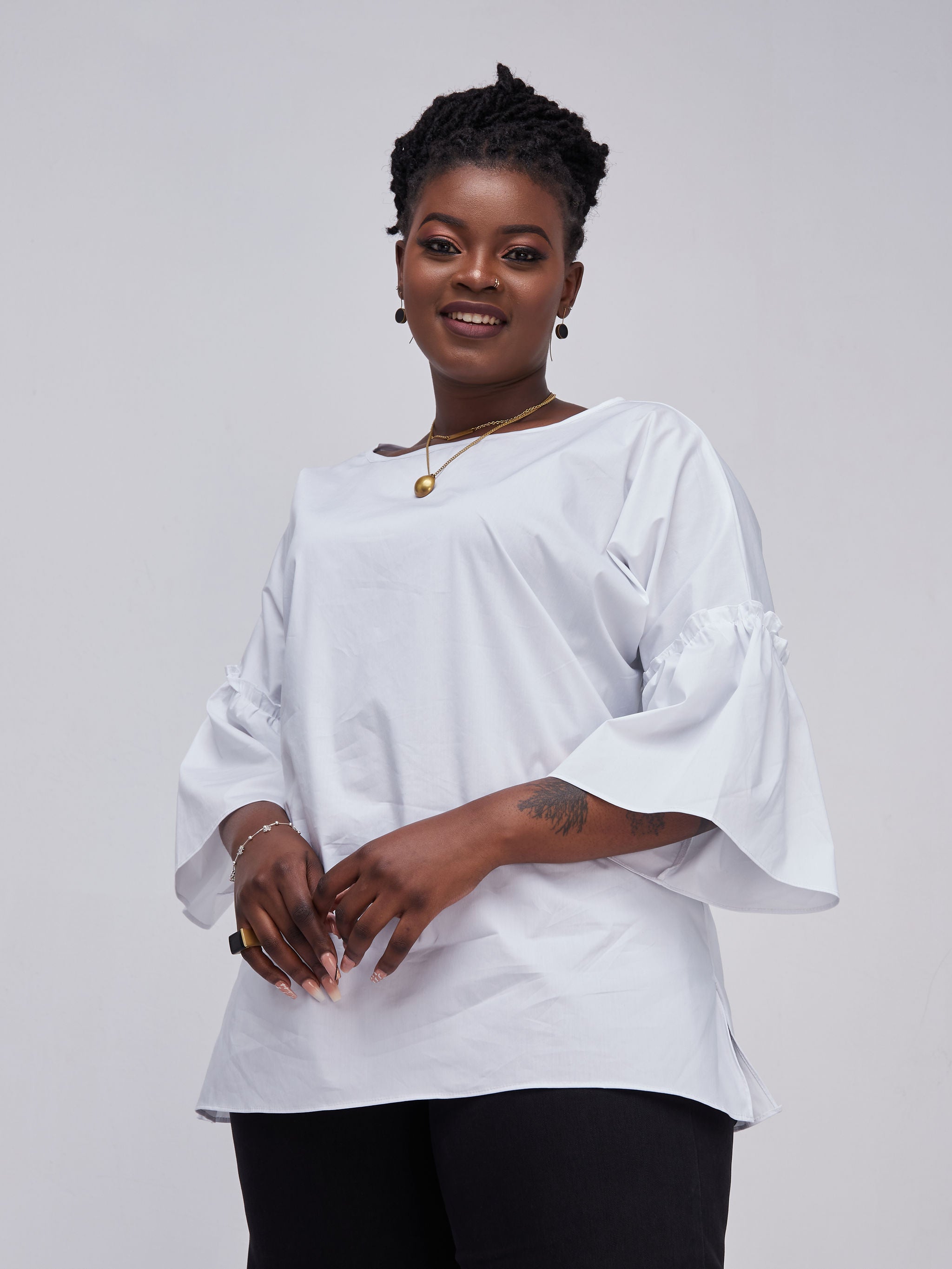 Safari Kaya Flounce Sleeve Top - White