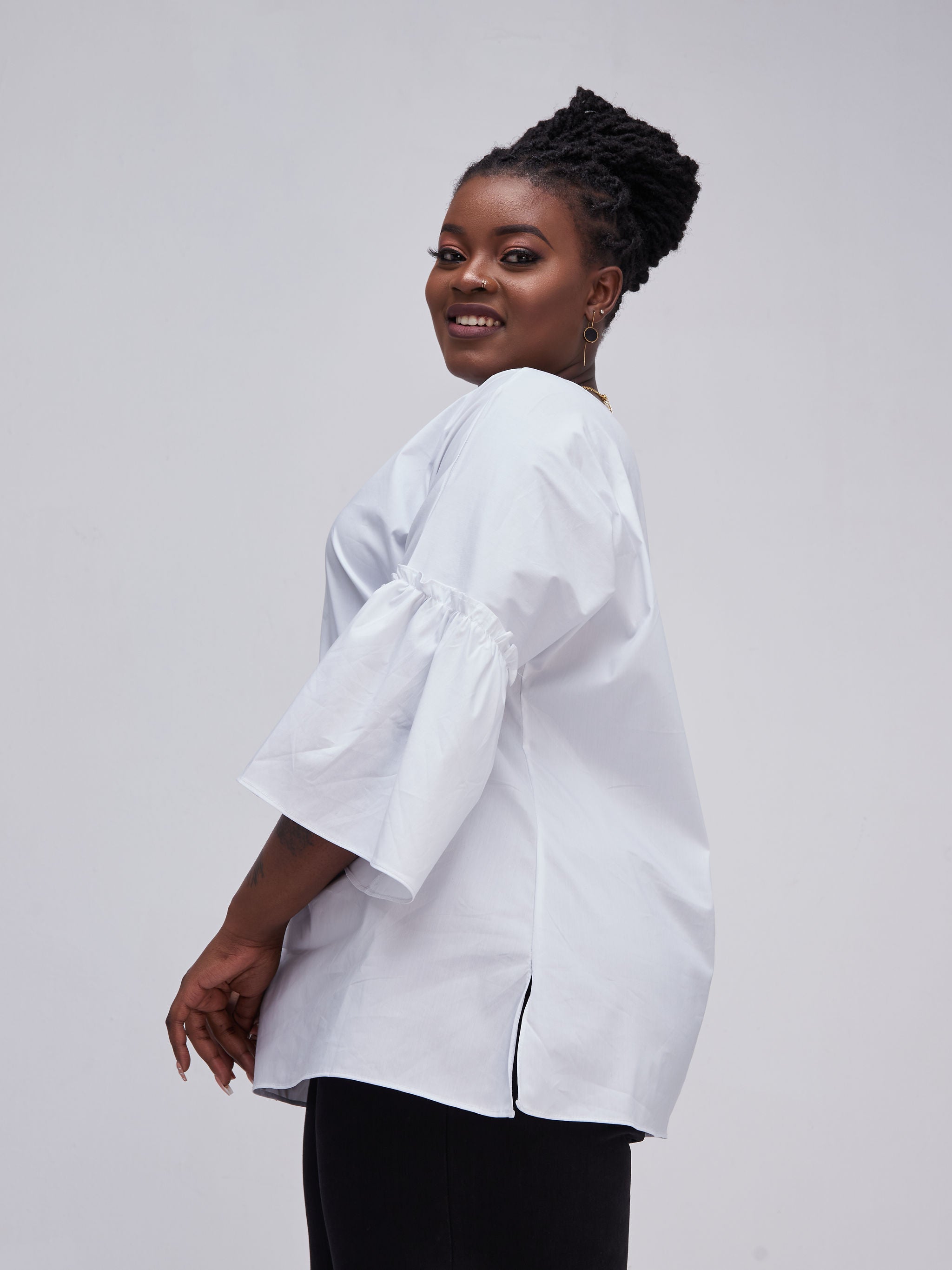 Safari Kaya Flounce Sleeve Top - White