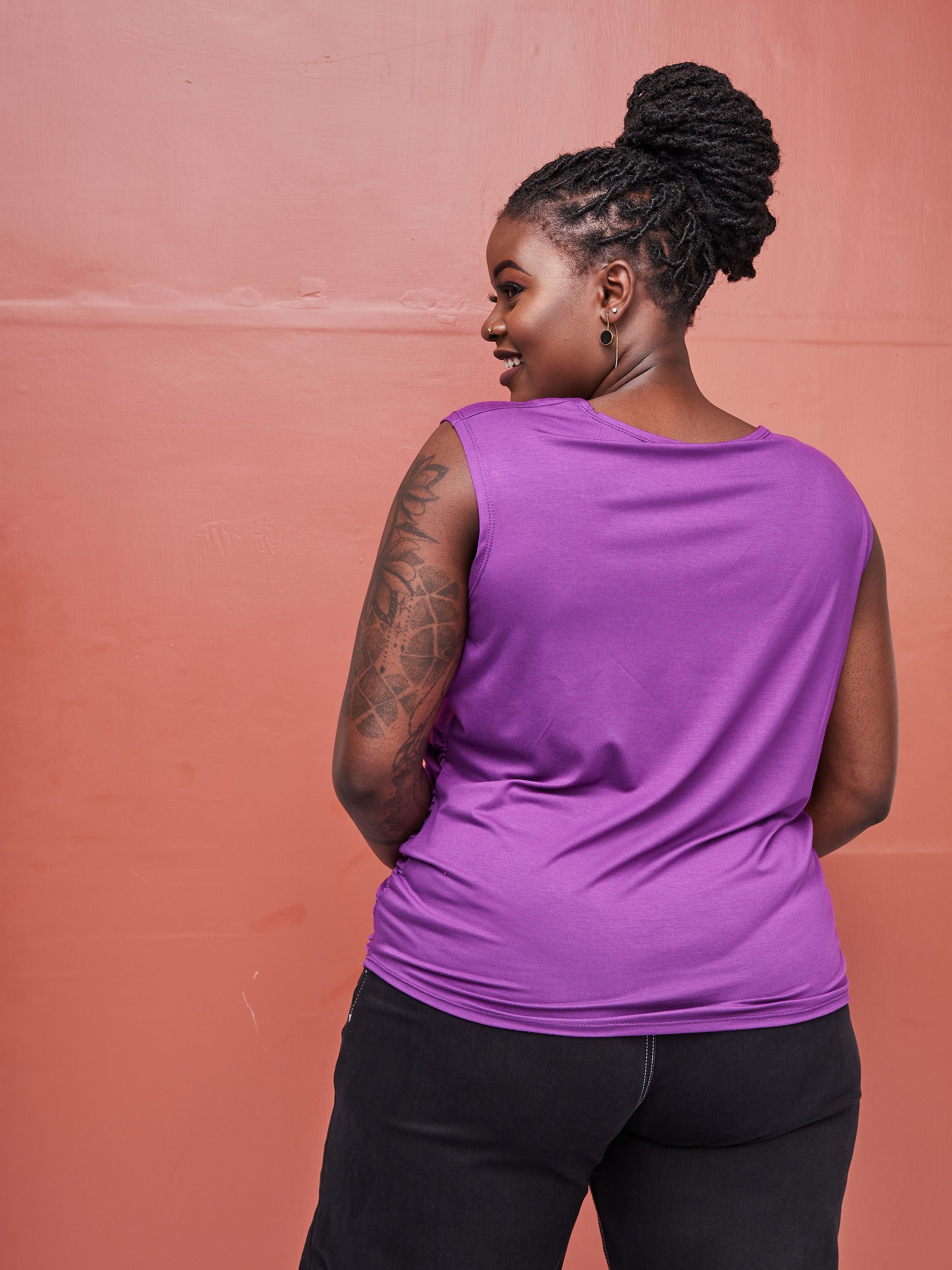 Zoya Brave Asymmetrical Side Drape Top - Purple
