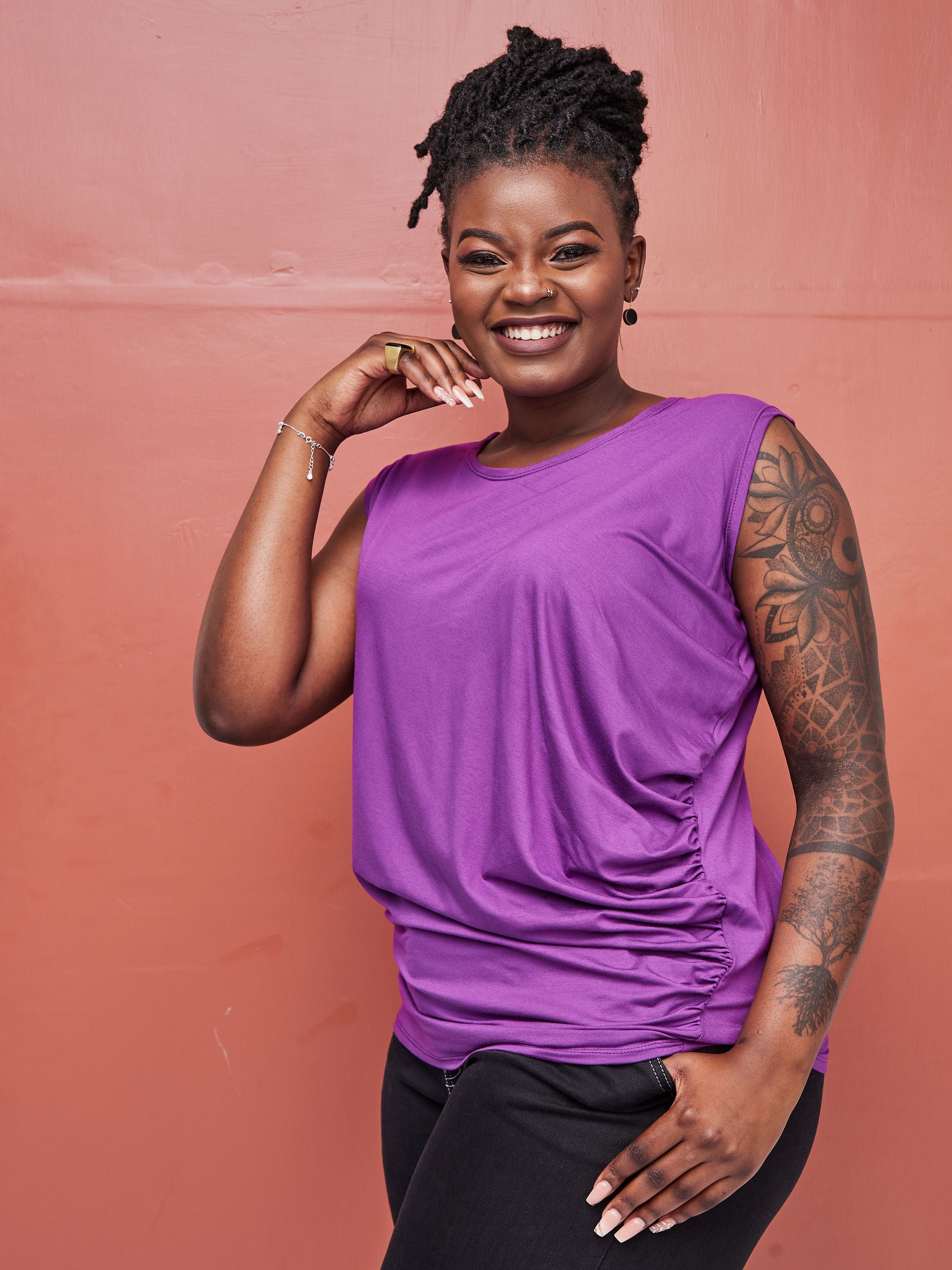 Zoya Brave Asymmetrical Side Drape Top - Purple