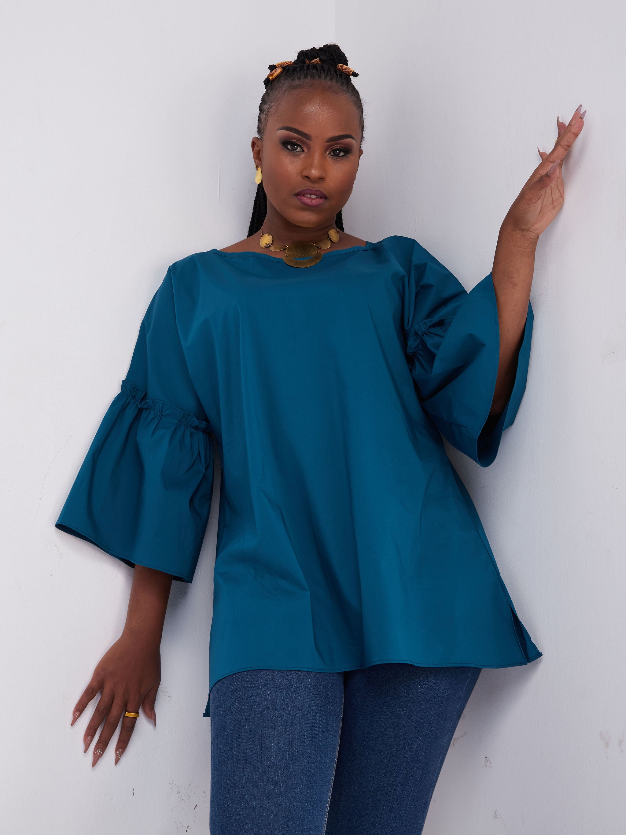 Safari Kaya Flounce Sleeve Top - Teal