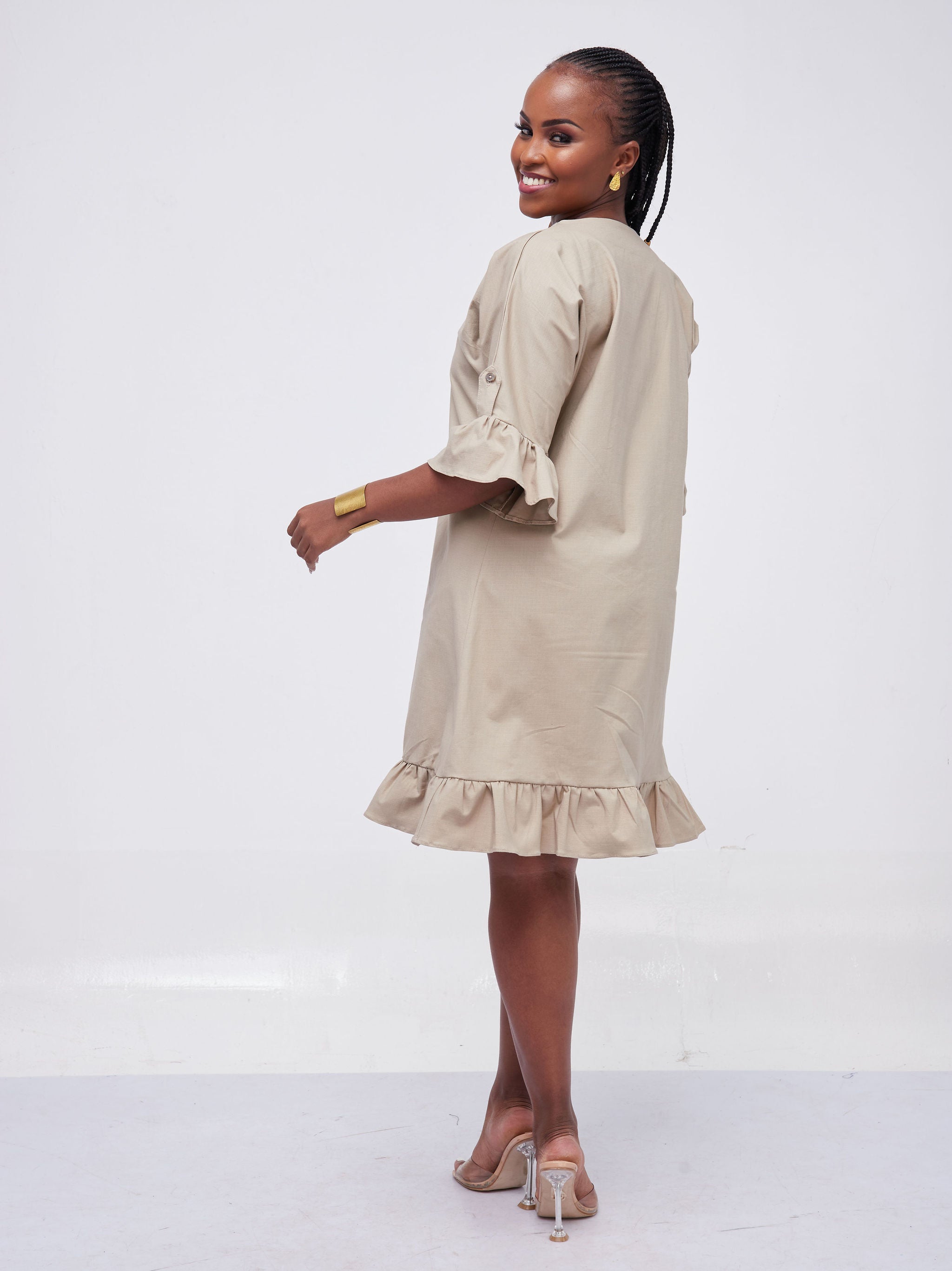 Safari Kaya Flounce Knee Length Dress - Brown