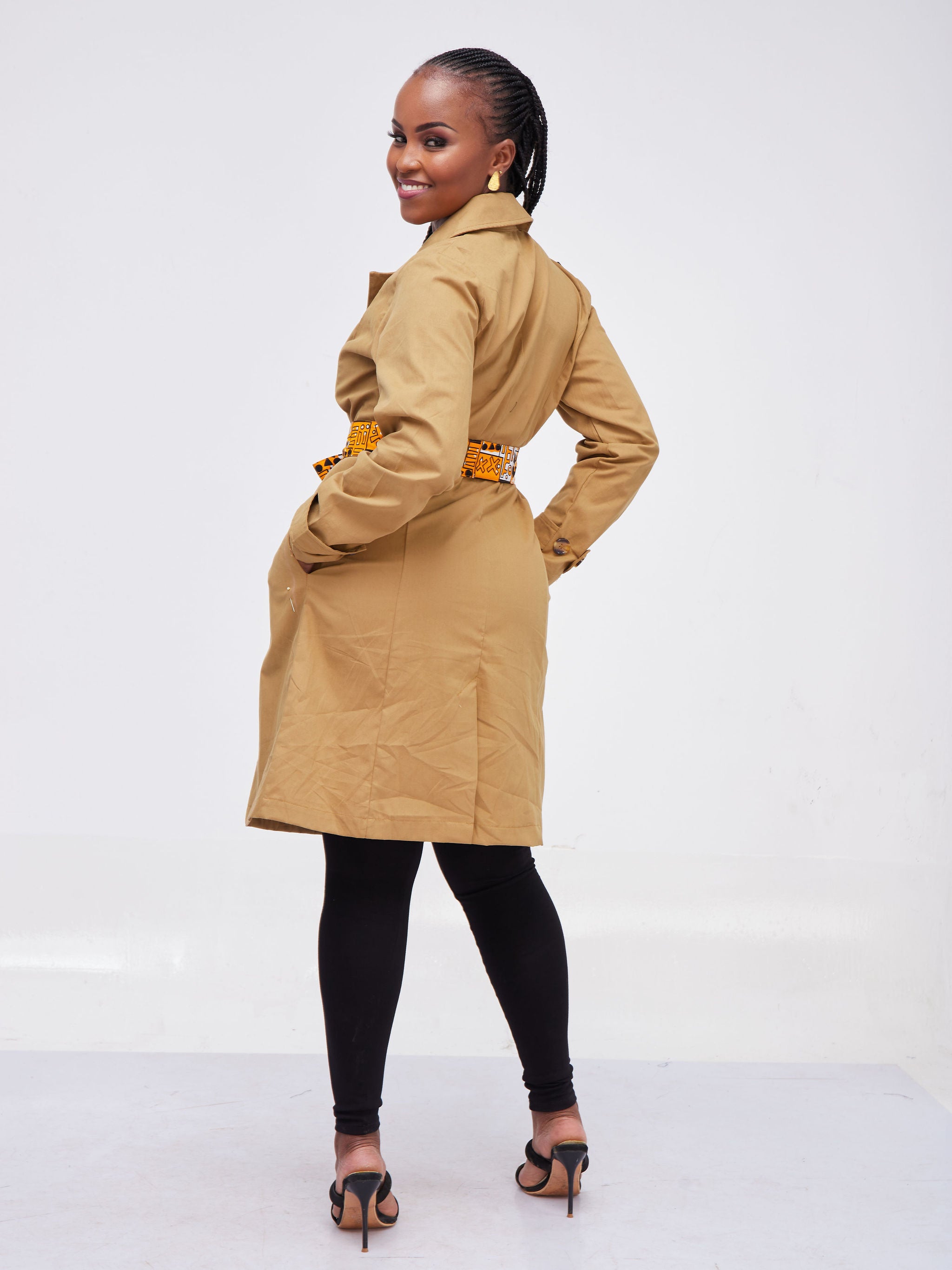 Safari Kaya Long Sleeve Trench Coat Dress - Gold