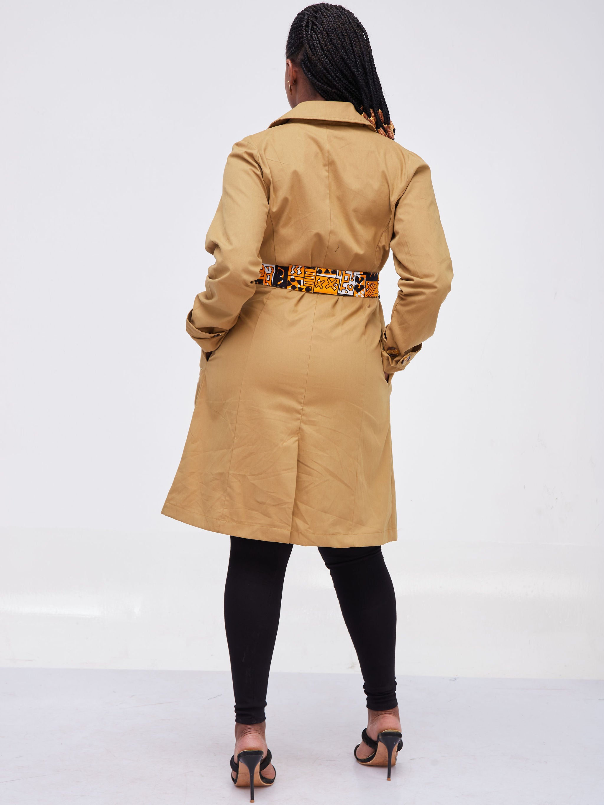Safari Kaya Long Sleeve Trench Coat Dress - Gold