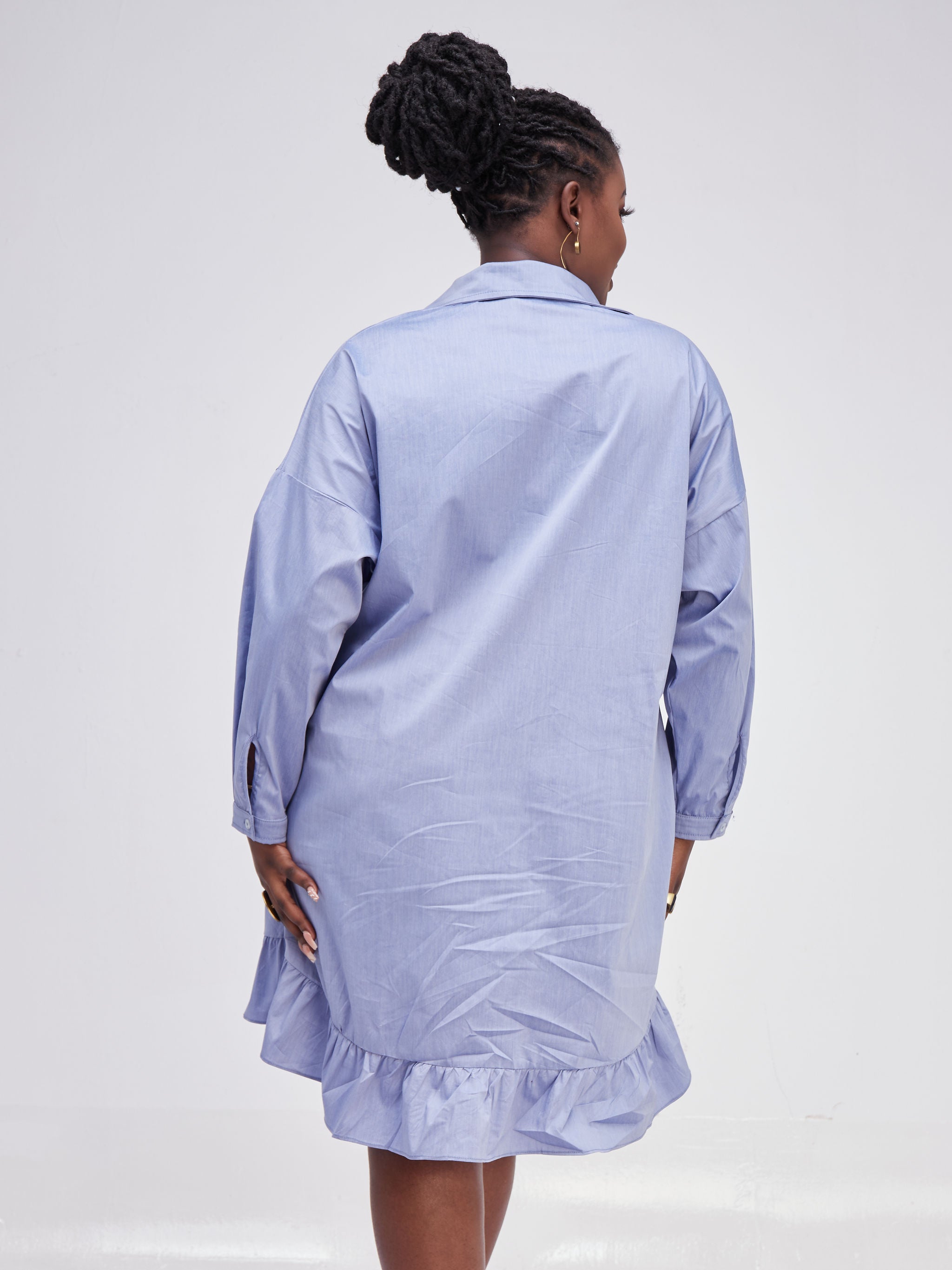 Safari Kaya long Sleeve Dolman Flounce Shirt Dress - Blue