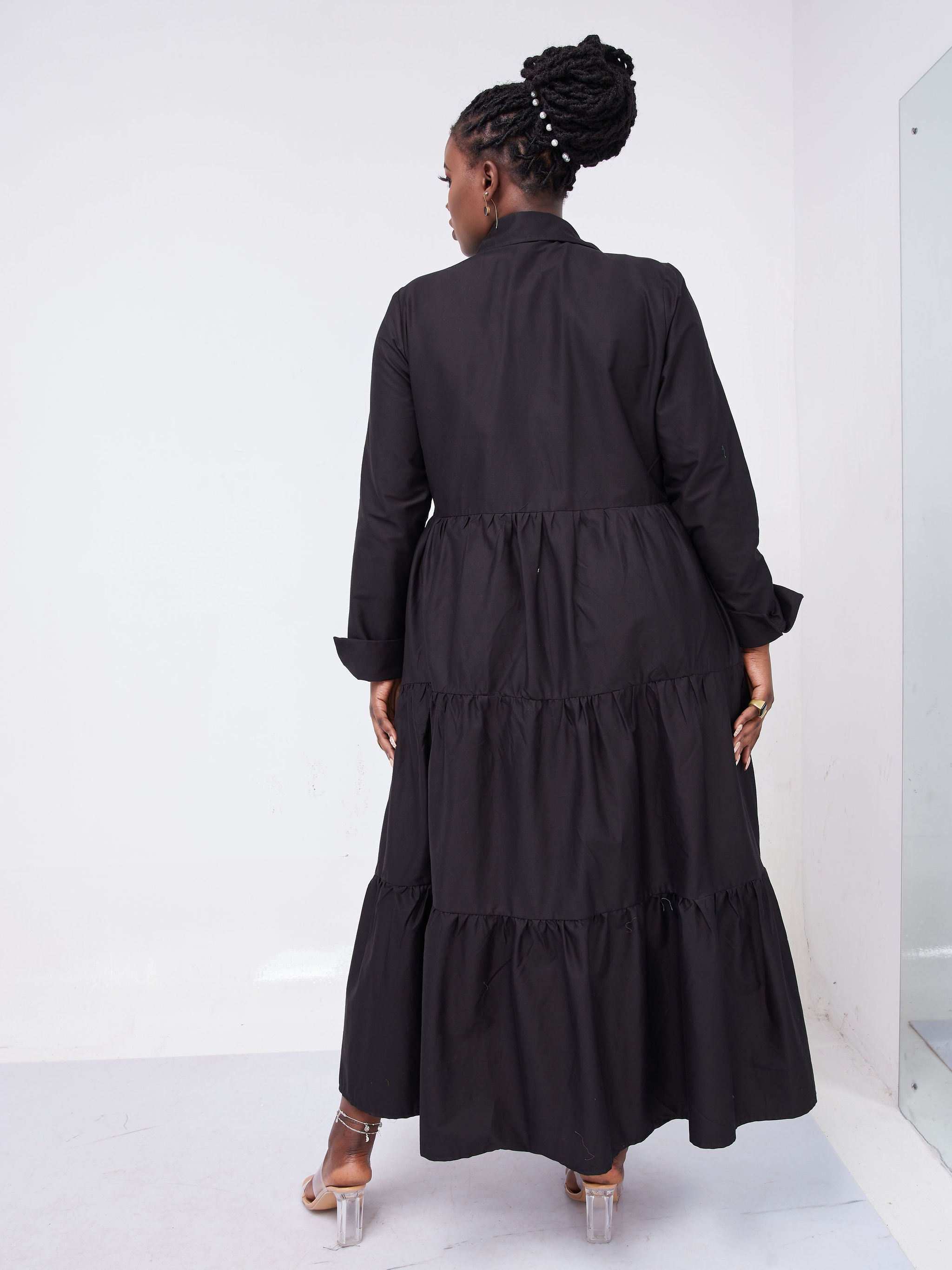 Safari Kaya Long Sleeve 3 Tiered Maxi Dress - Black