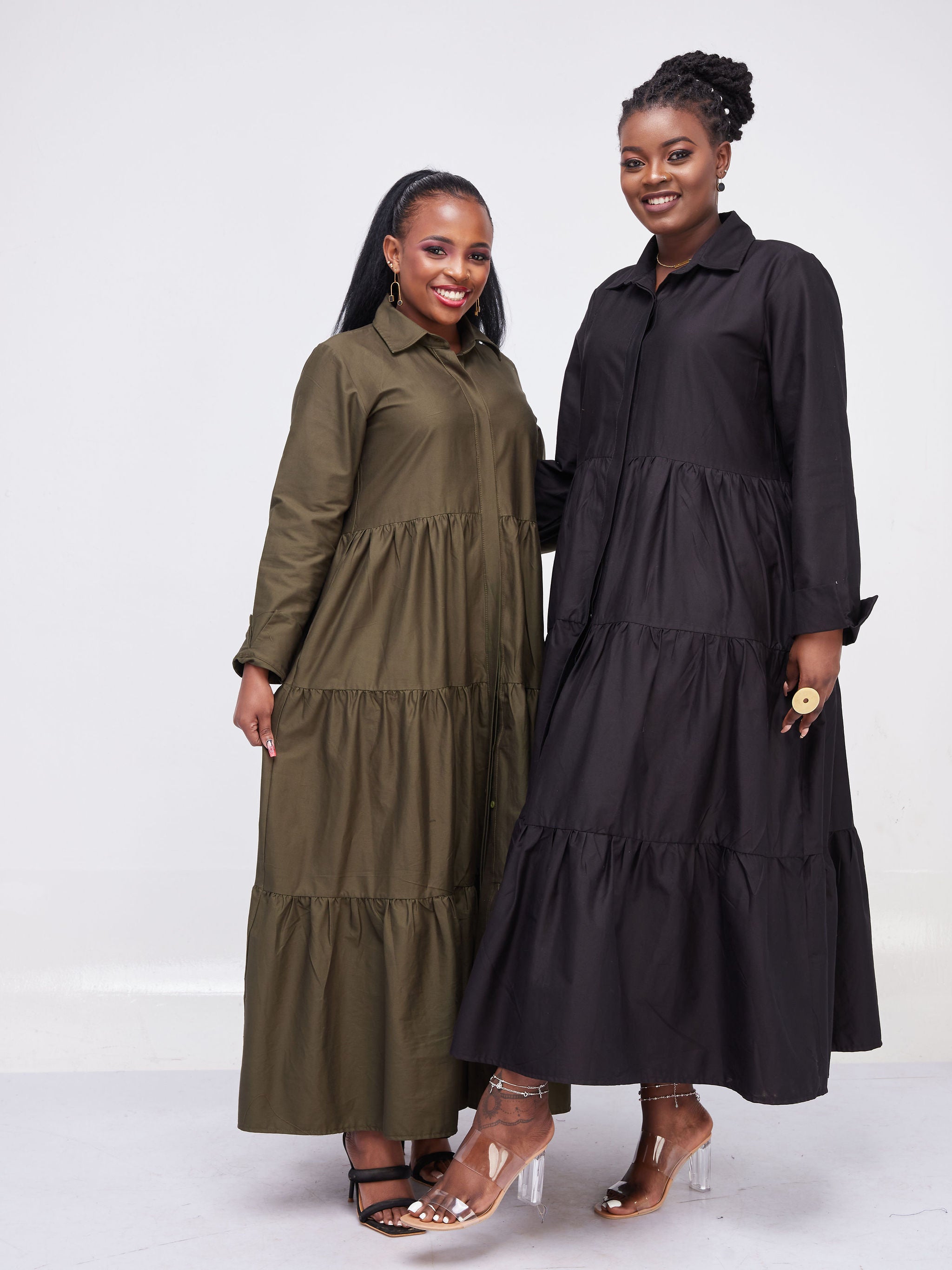 Safari Kaya Long Sleeve 3 Tiered Maxi Dress - Black