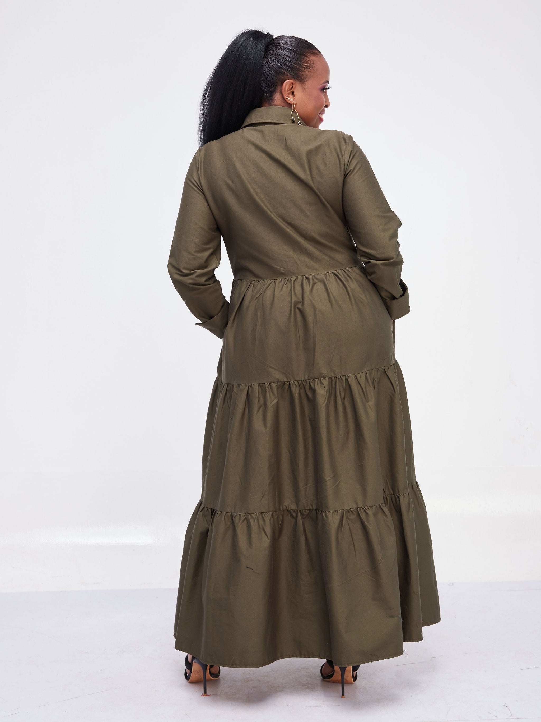 Safari Kaya Long Sleeve 3 Tiered Maxi Dress - Hunters Green