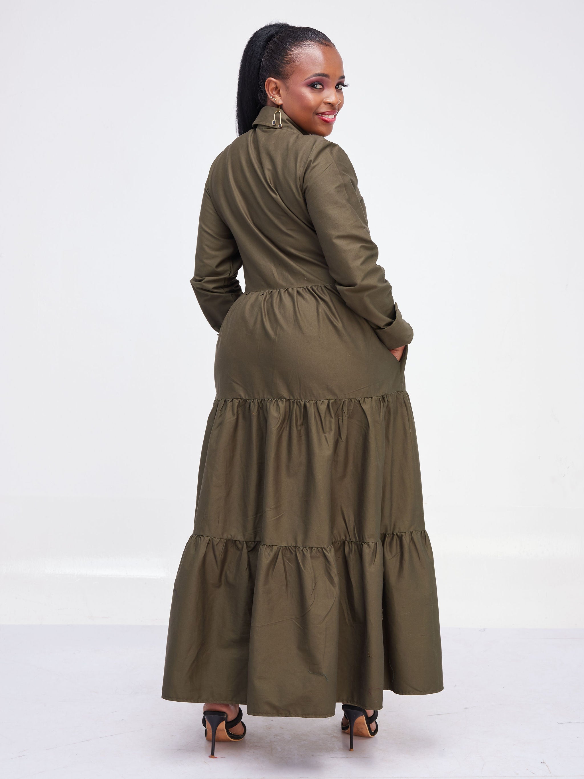 Safari Kaya Long Sleeve 3 Tiered Maxi Dress - Hunters Green