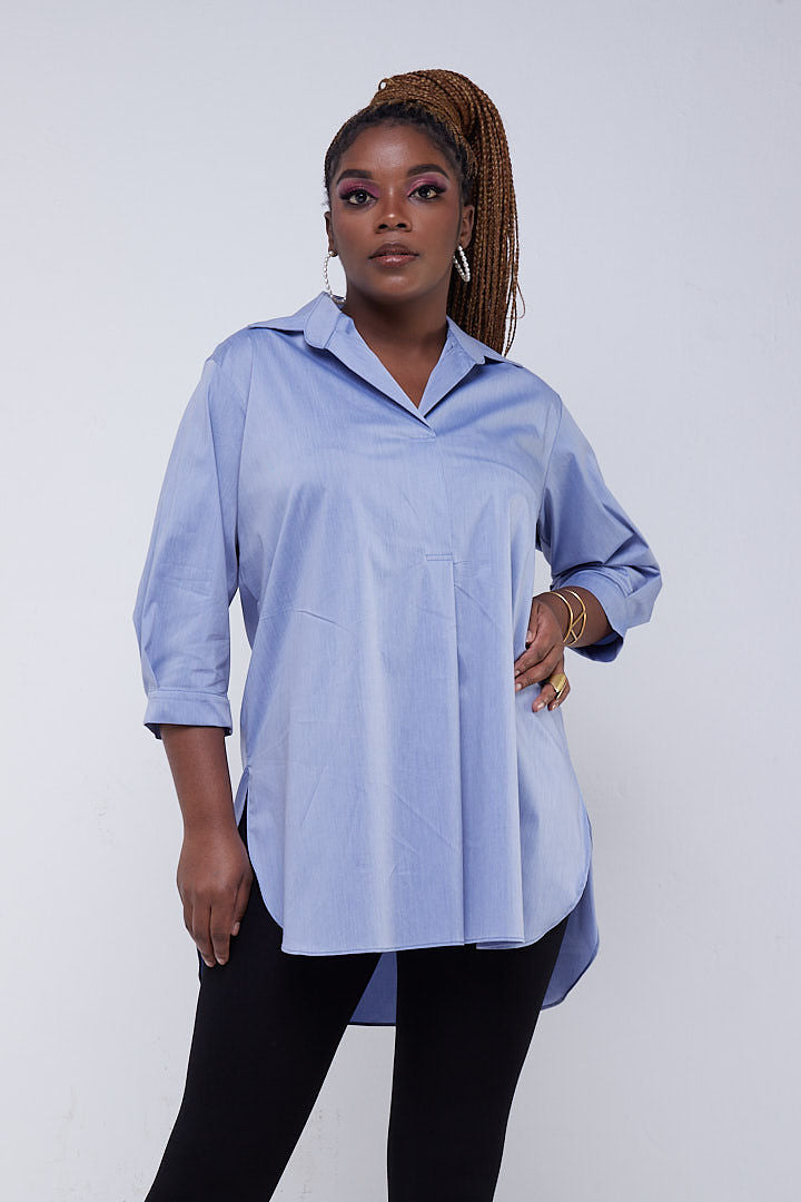 Safari Huru 3/4 Sleeved Loose Top - Light Blue