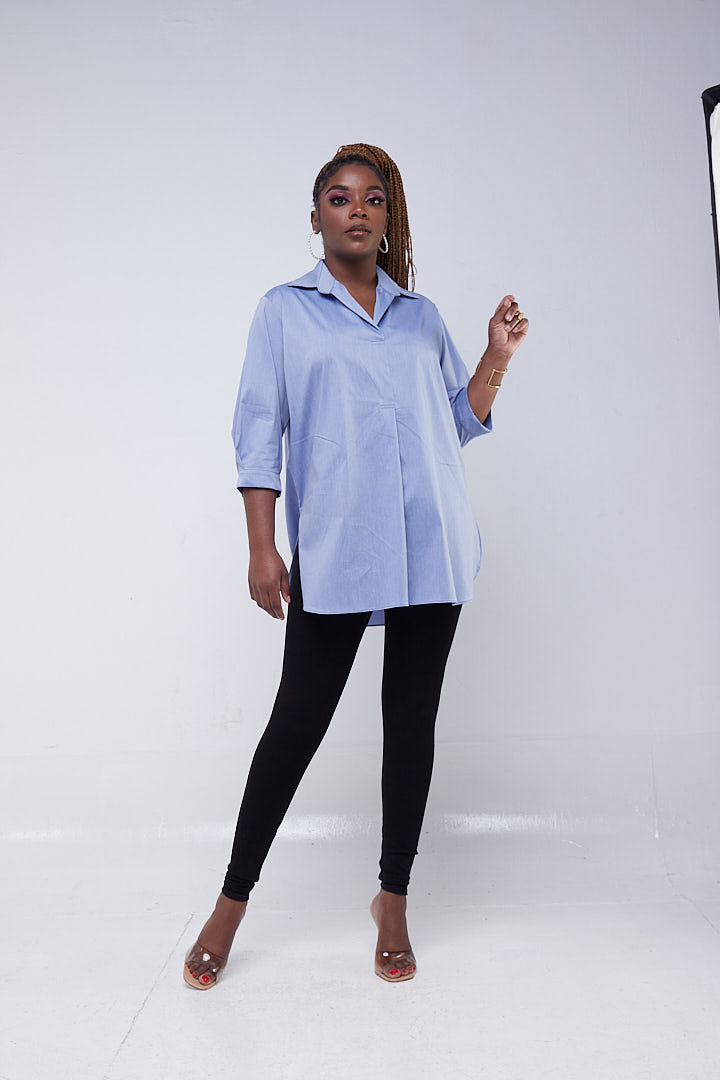 Safari Huru 3/4 Sleeved Loose Top - Light Blue