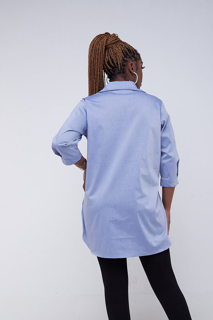 Safari Huru 3/4 Sleeved Loose Top - Light Blue