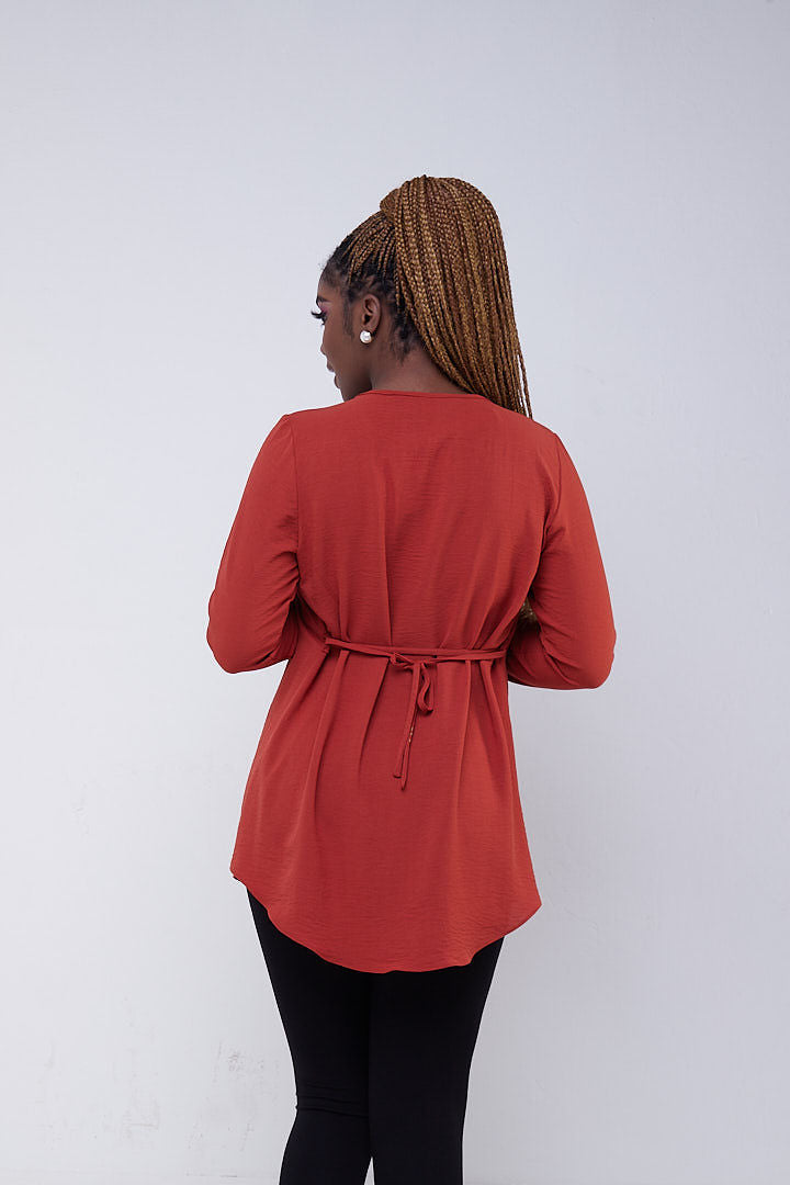 Vivo Tunu Long Sleeve Front Pleat Top - Rust