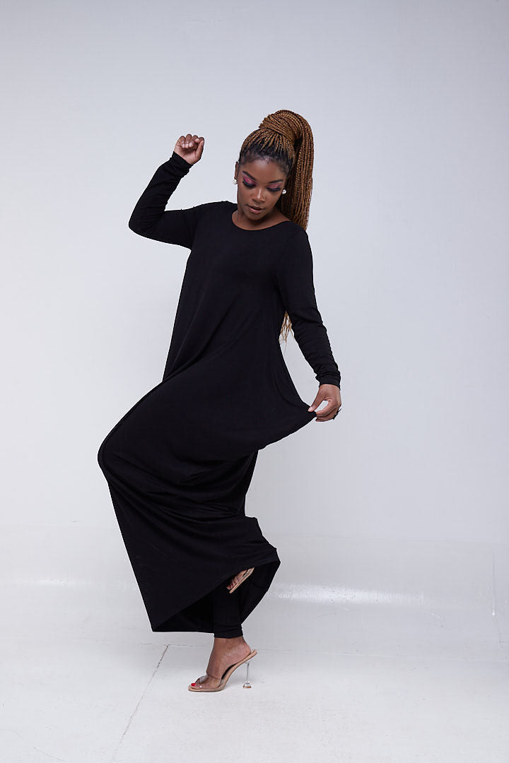 Vivo Basic Salma Long Sleeve Maxi Dress - Black