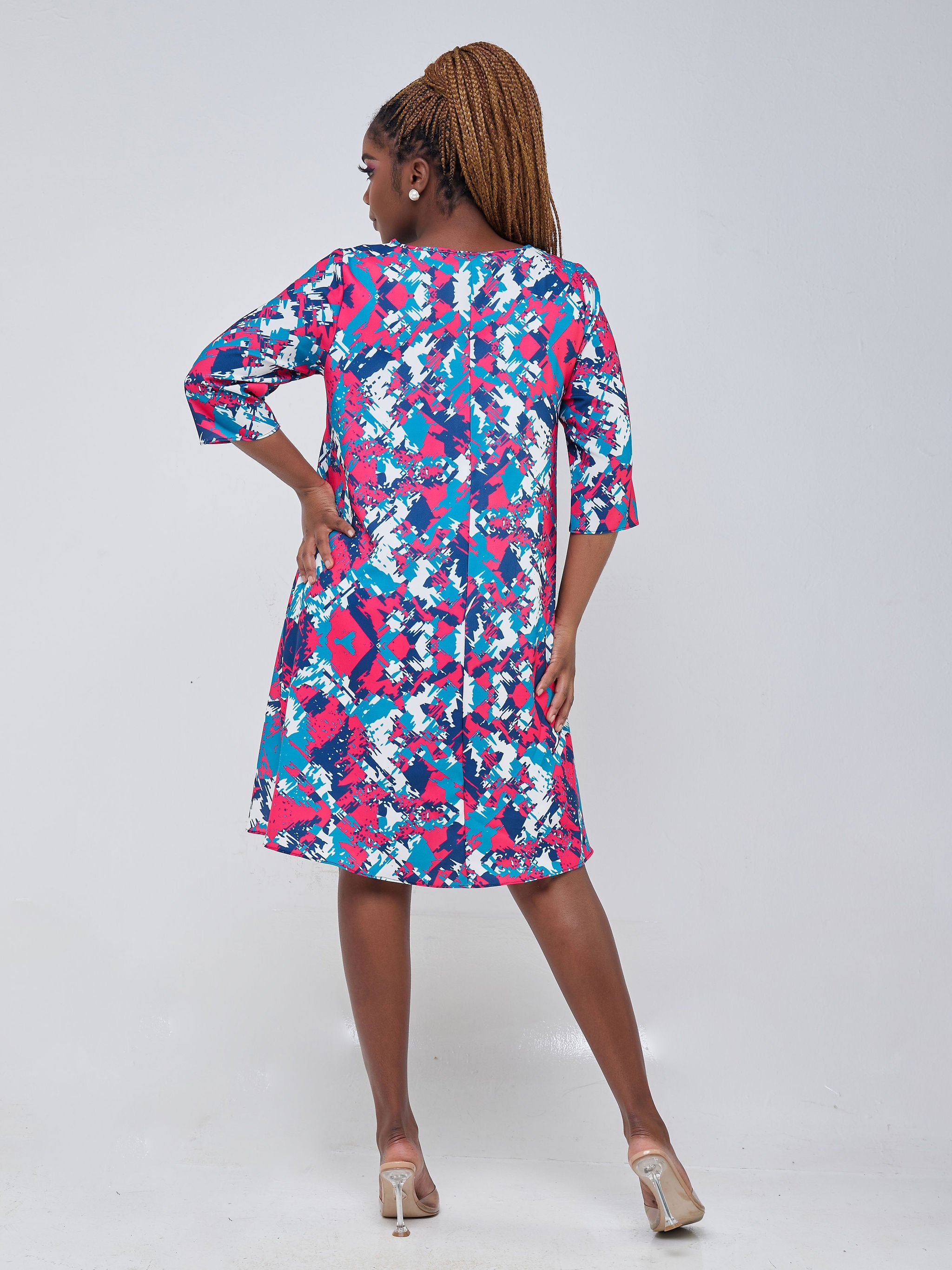Vivo Basic Ayo Tent Dress - Pink / Navy Blue Print
