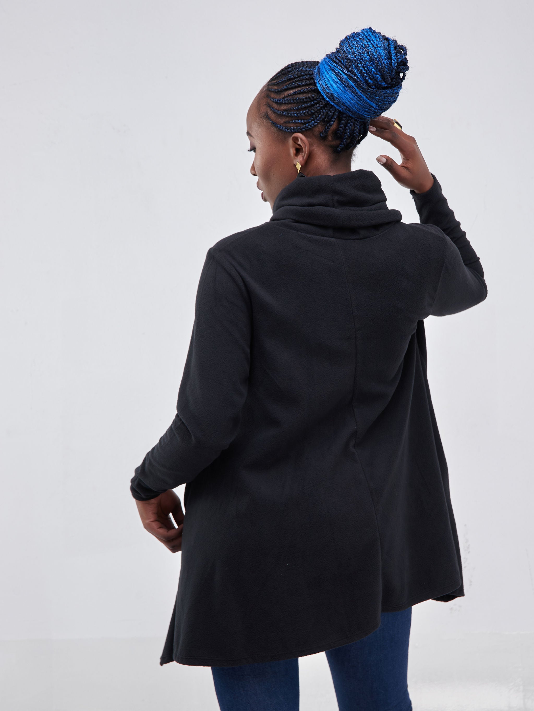 Vivo Basic Fleece Cowl Sweater - Black