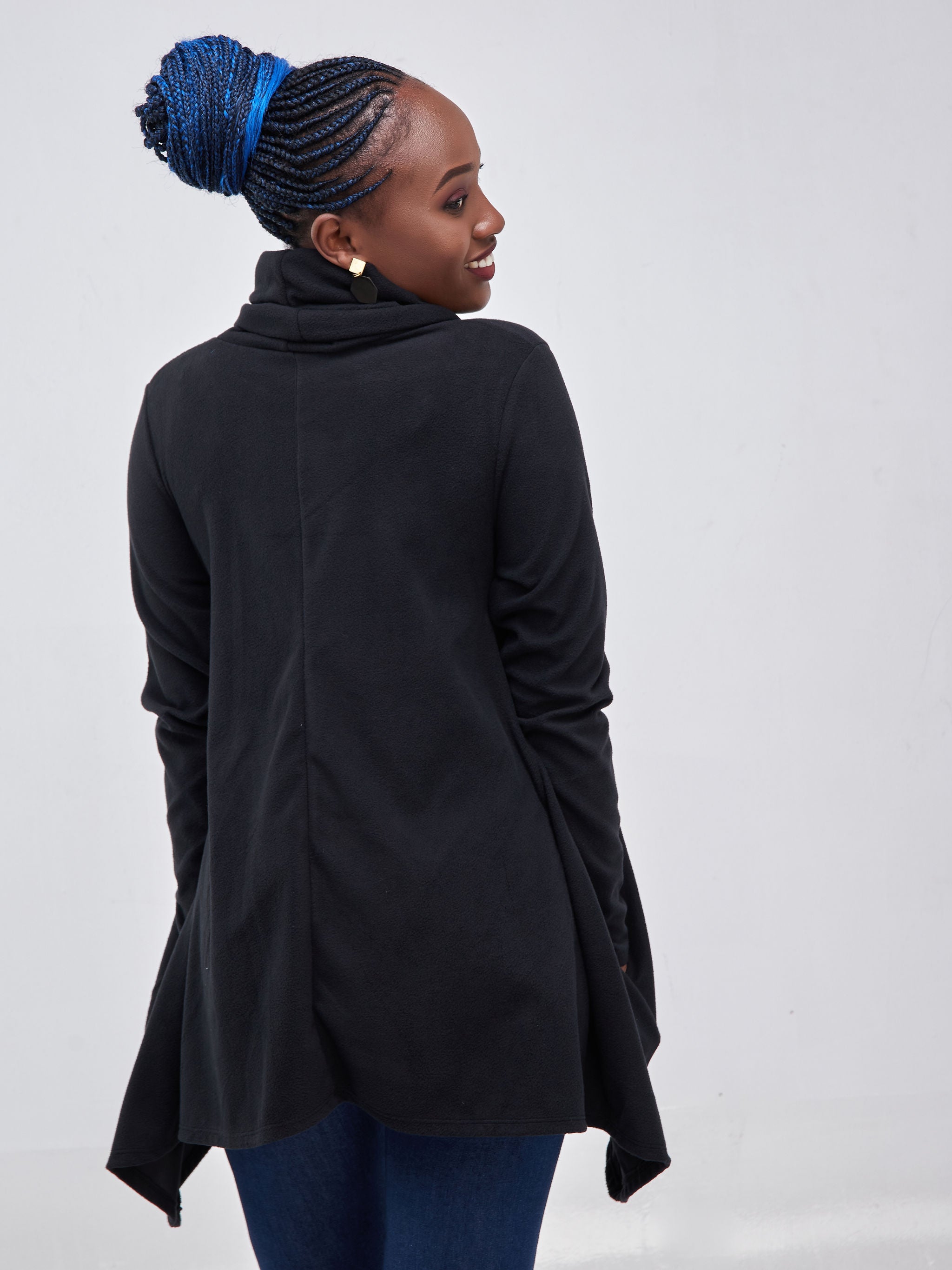 Vivo Basic Fleece Cowl Sweater - Black