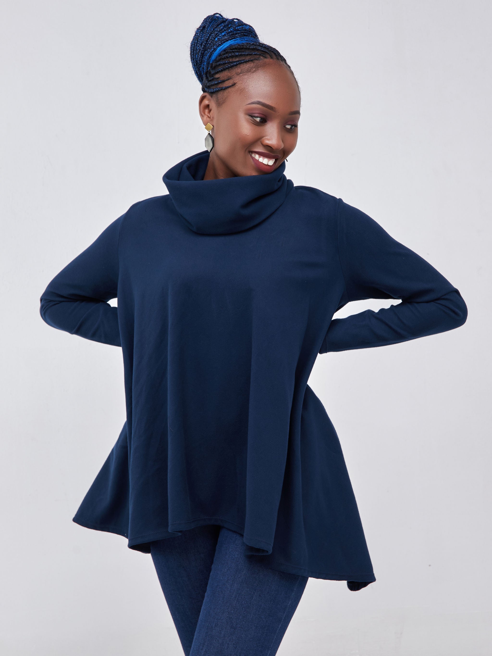Vivo Basic Fleece Cowl Sweater - Teal