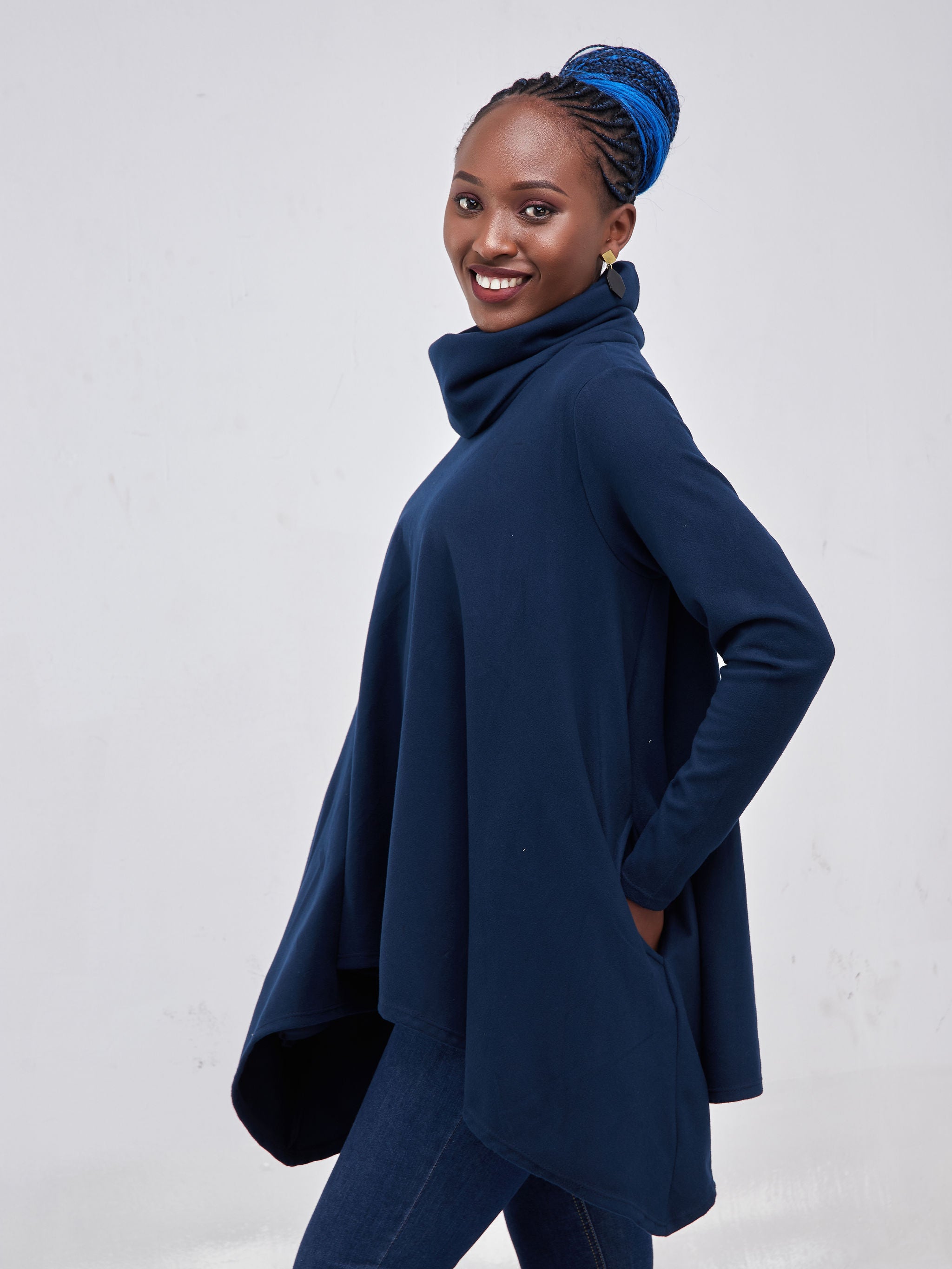 Vivo Basic Fleece Cowl Sweater - Teal