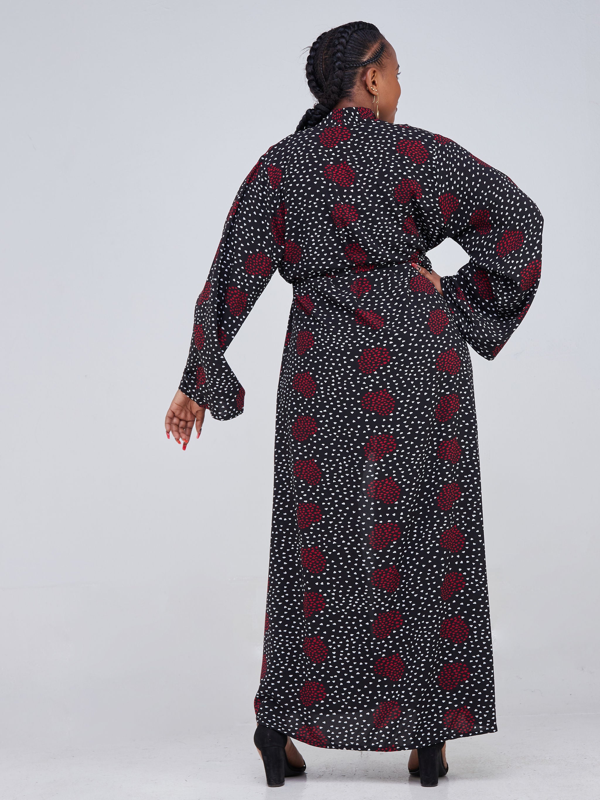 Safari Maisha Long Sleeved Kimono - Red / White Heart Print