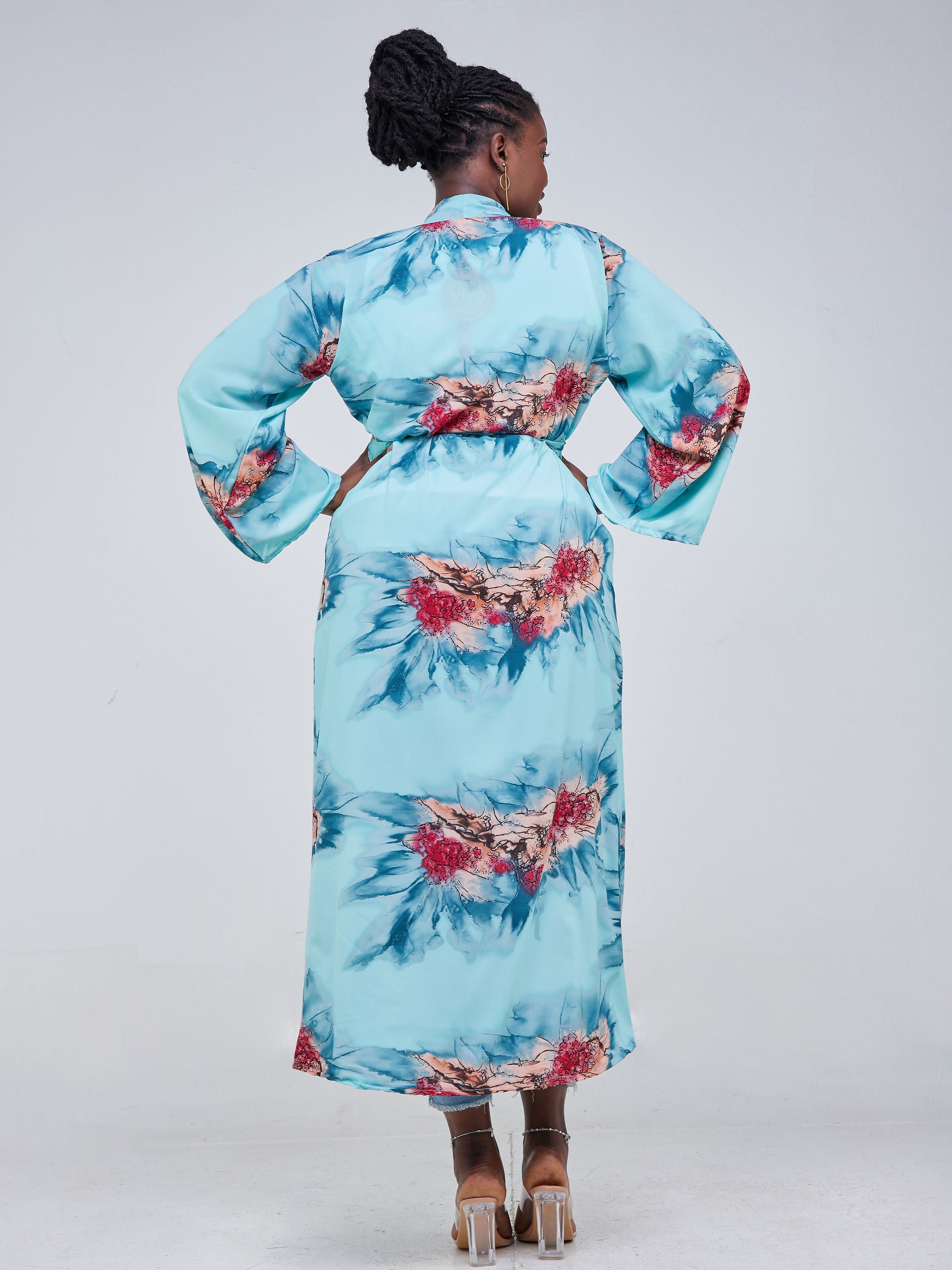 Safari Maisha Long Sleeved Kimono - Sea Green Print