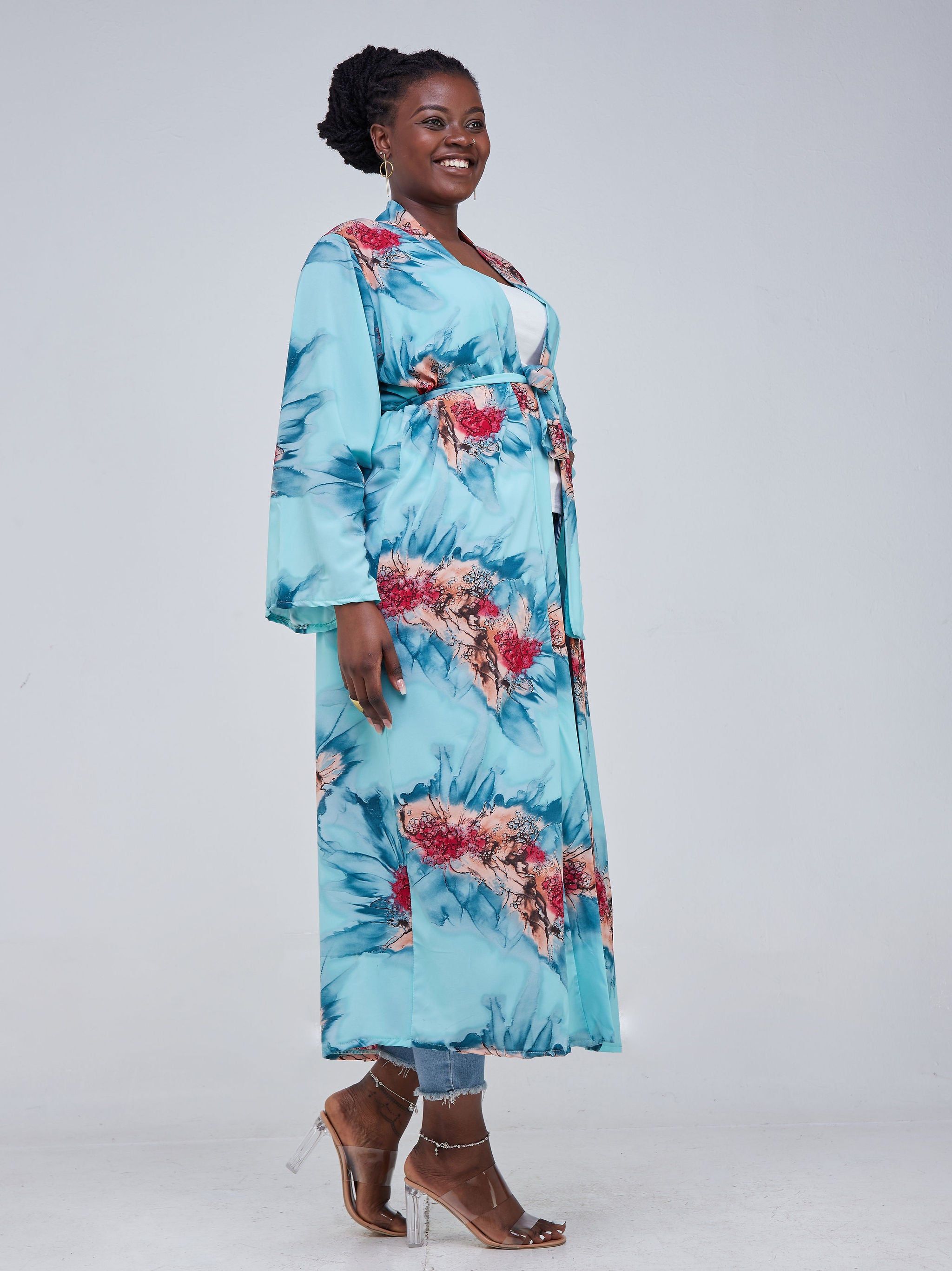Safari Maisha Long Sleeved Kimono - Sea Green Print
