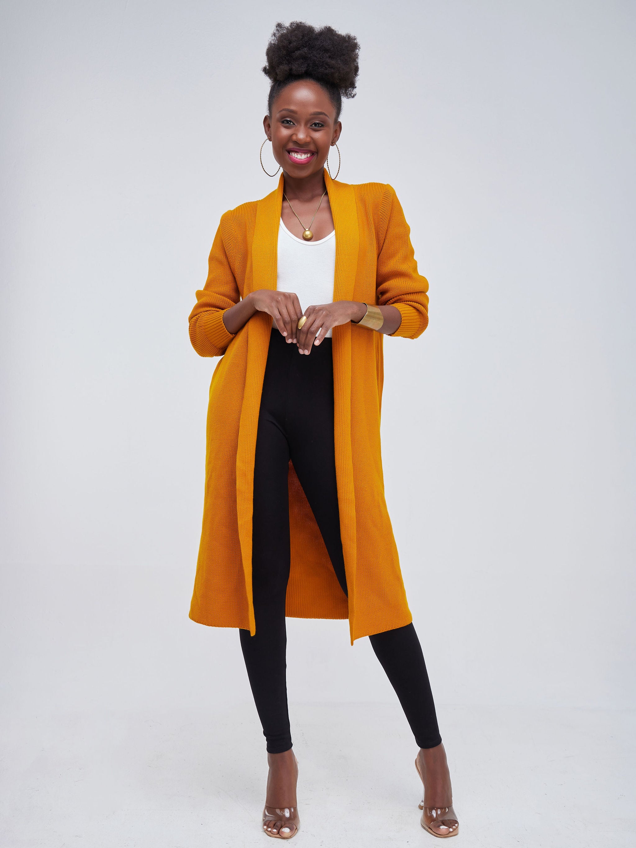 Vivo Long Sleeve Midi Waterfall - Mustard