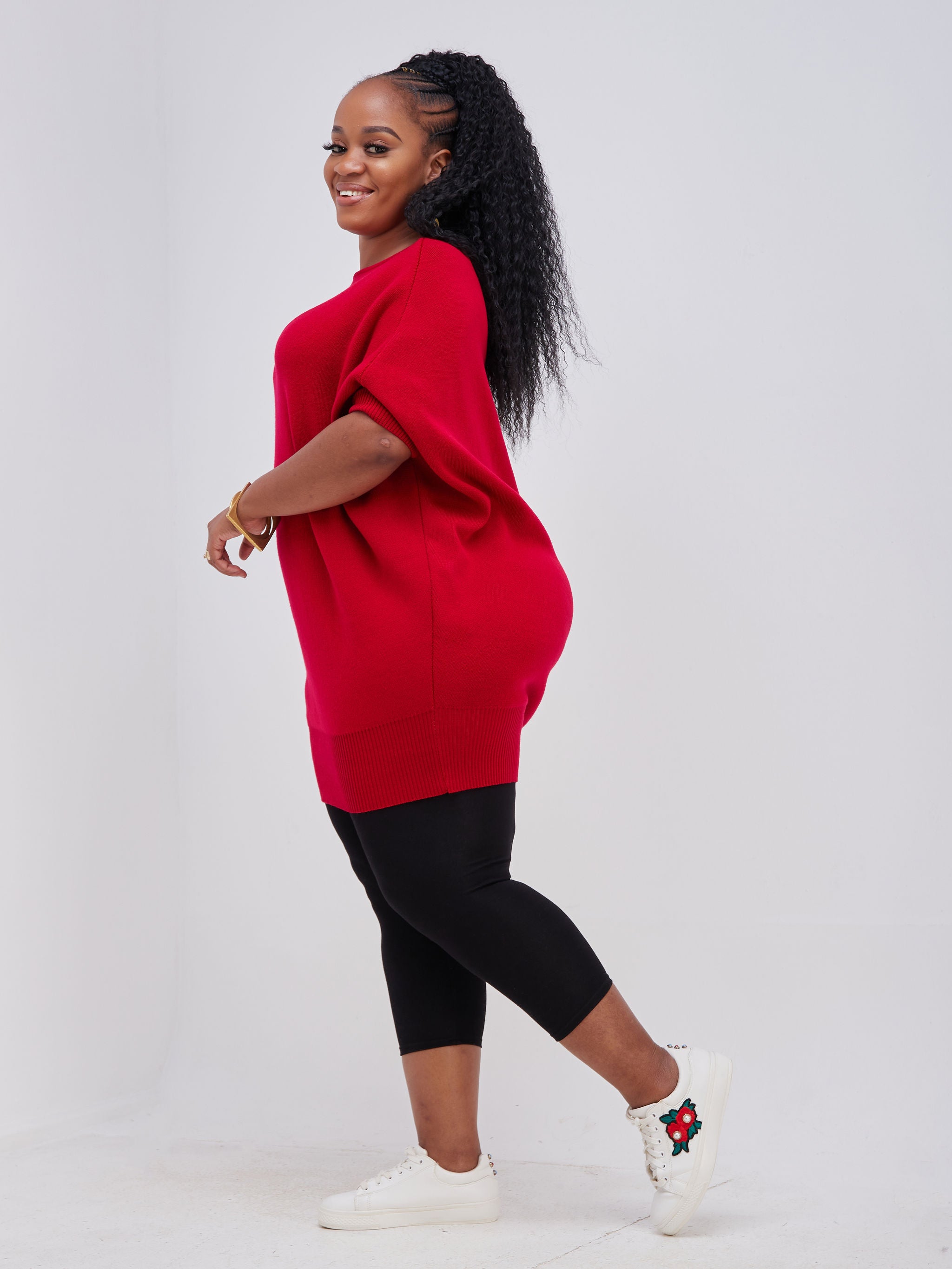 Vivo Basic Dolman Sweater Dress - Dark Red