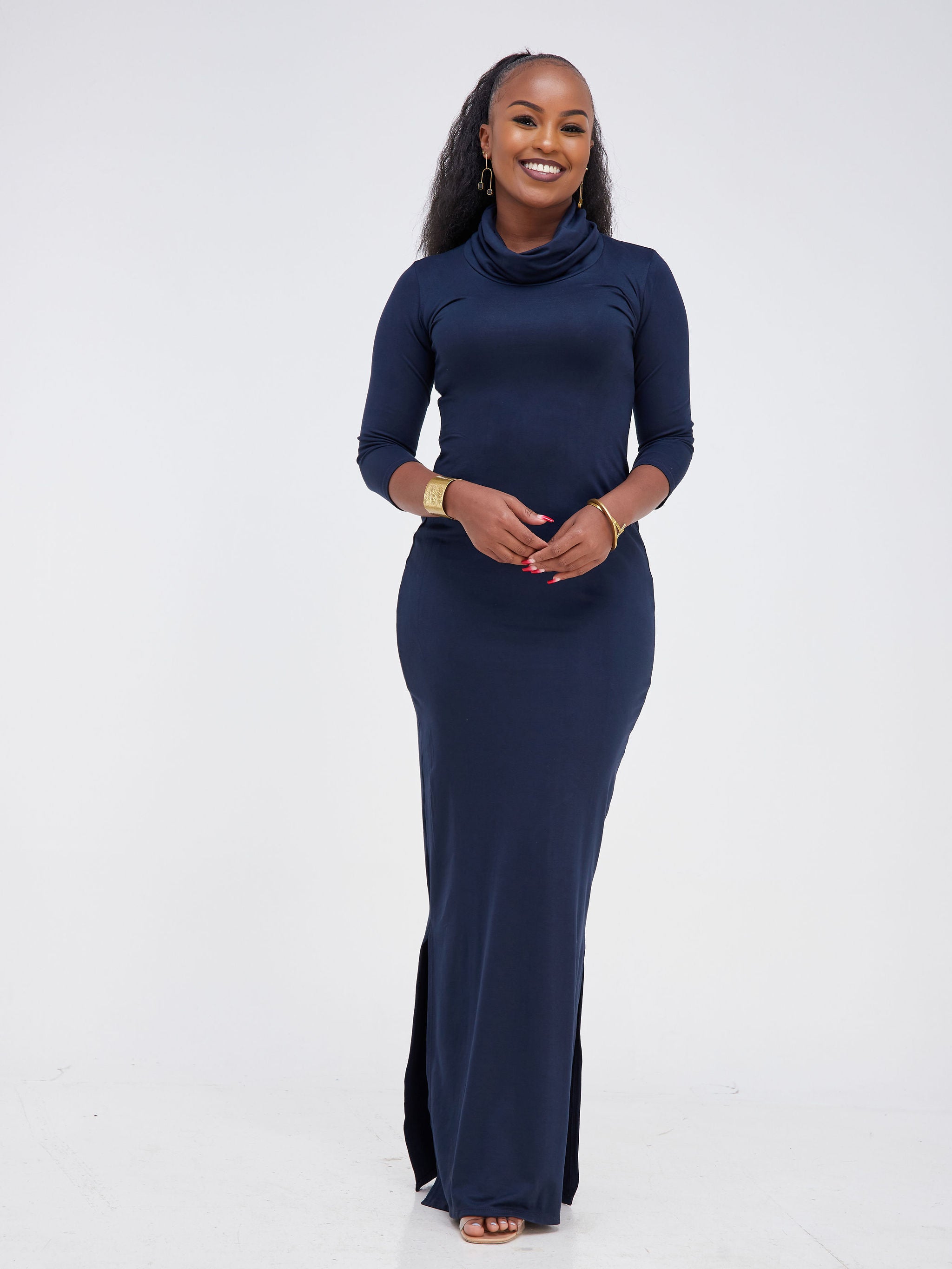 Vivo Basic Turtle Neck Maxi Dress - Navy Blue