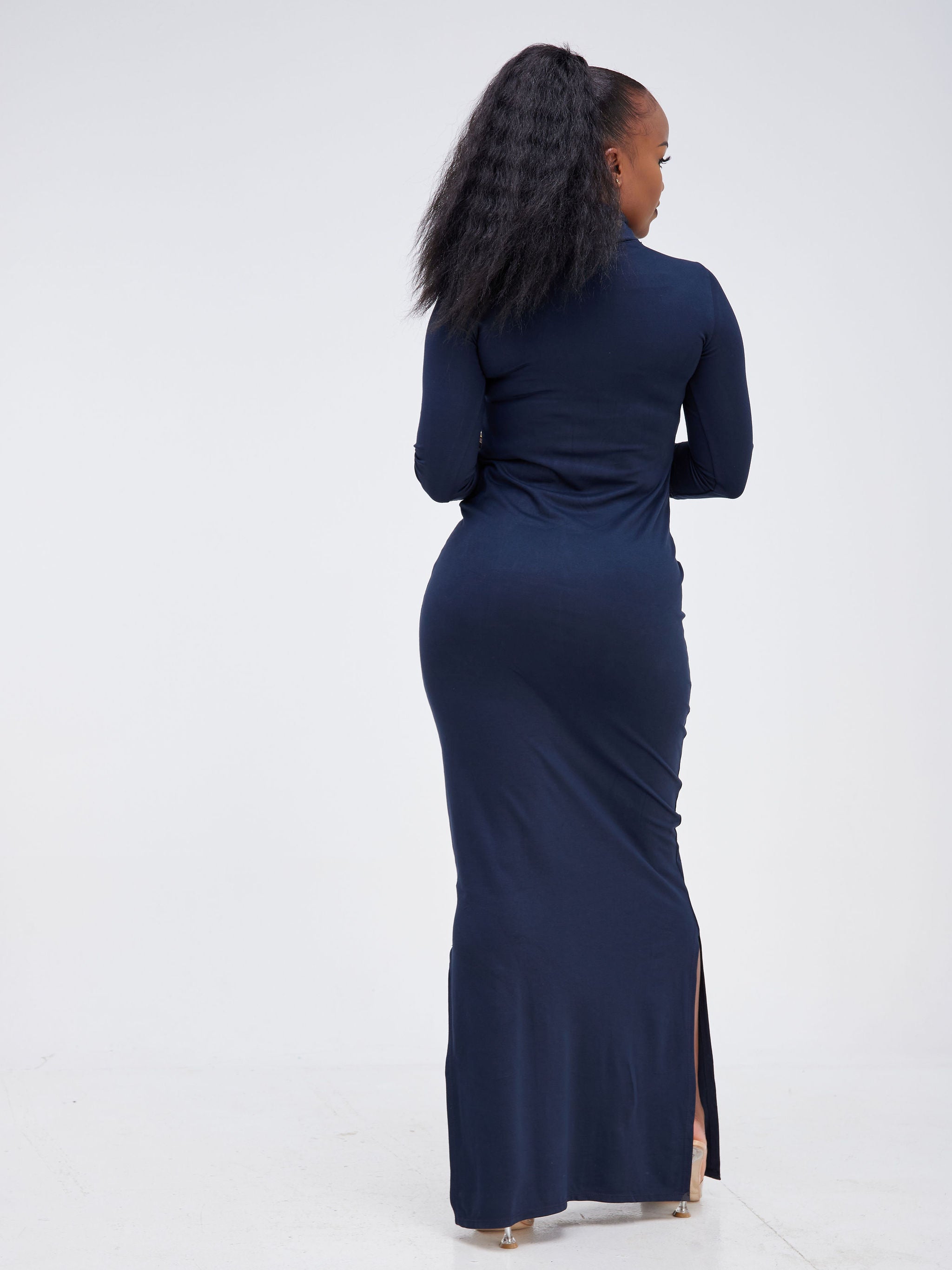 Vivo Basic Turtle Neck Maxi Dress - Navy Blue