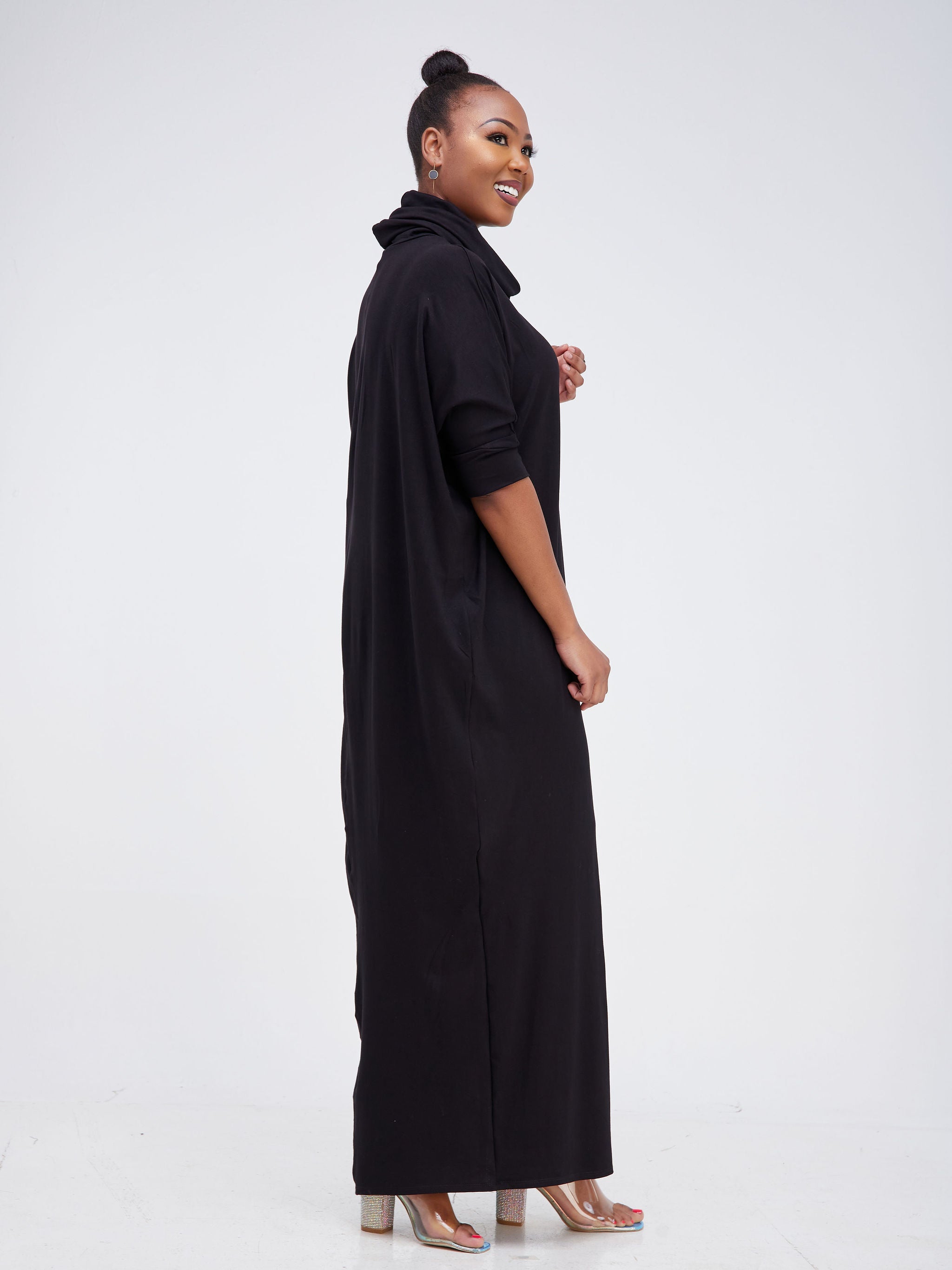 Vivo Basic Cowl Dolman Maxi Dress - Black