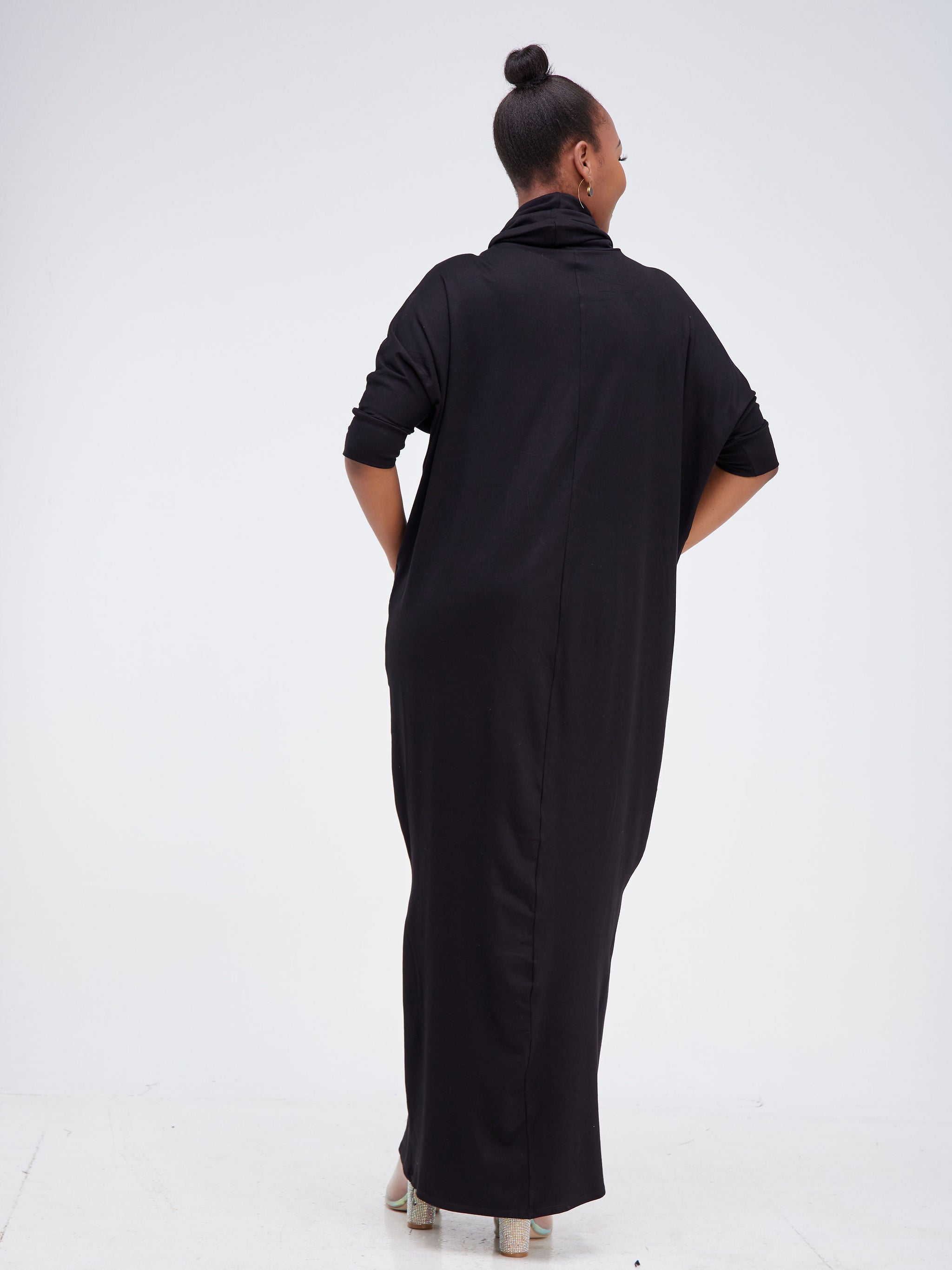 Vivo Basic Cowl Dolman Maxi Dress - Black