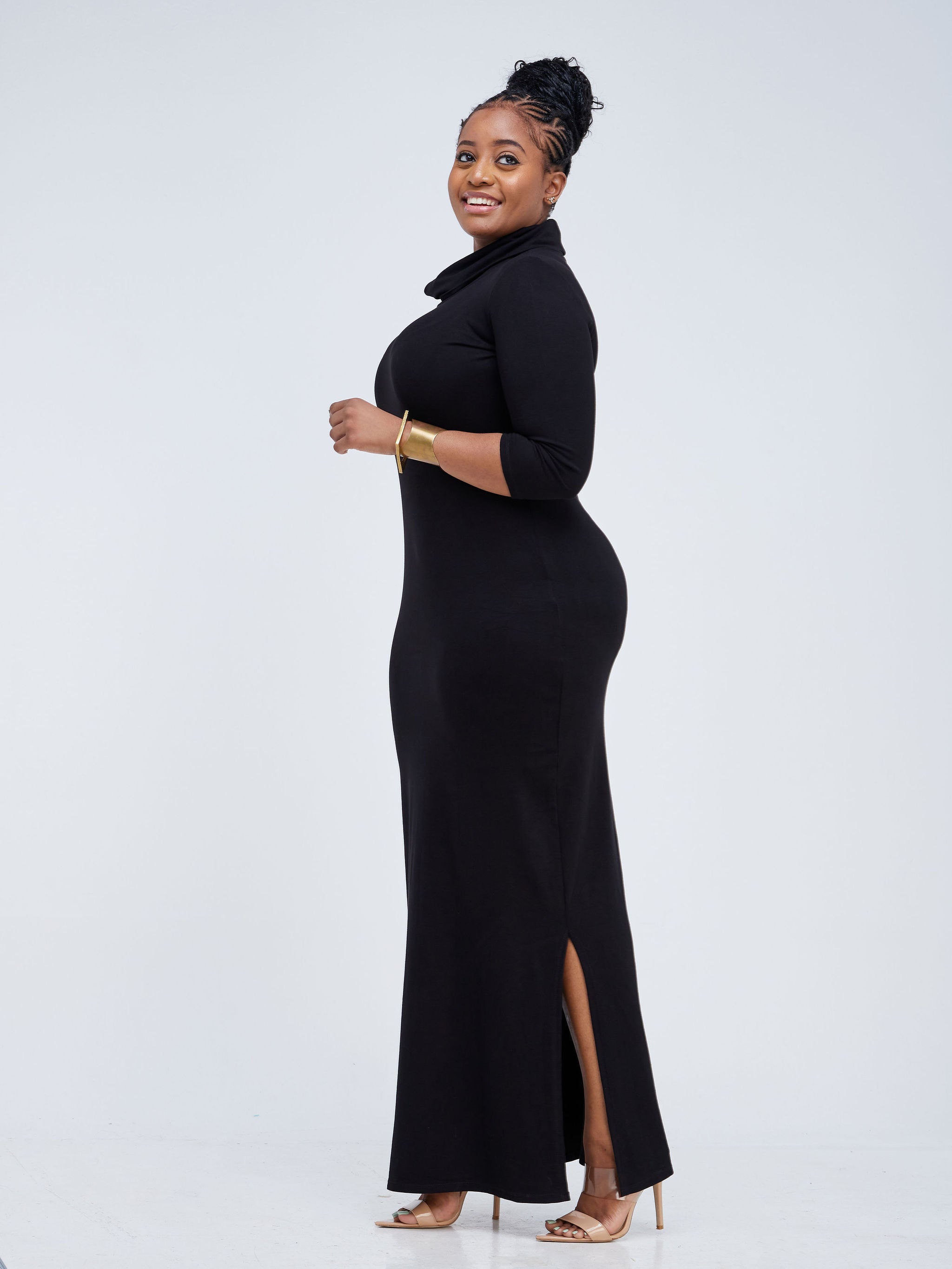 Vivo Basic Turtle Neck Maxi Dress - Black