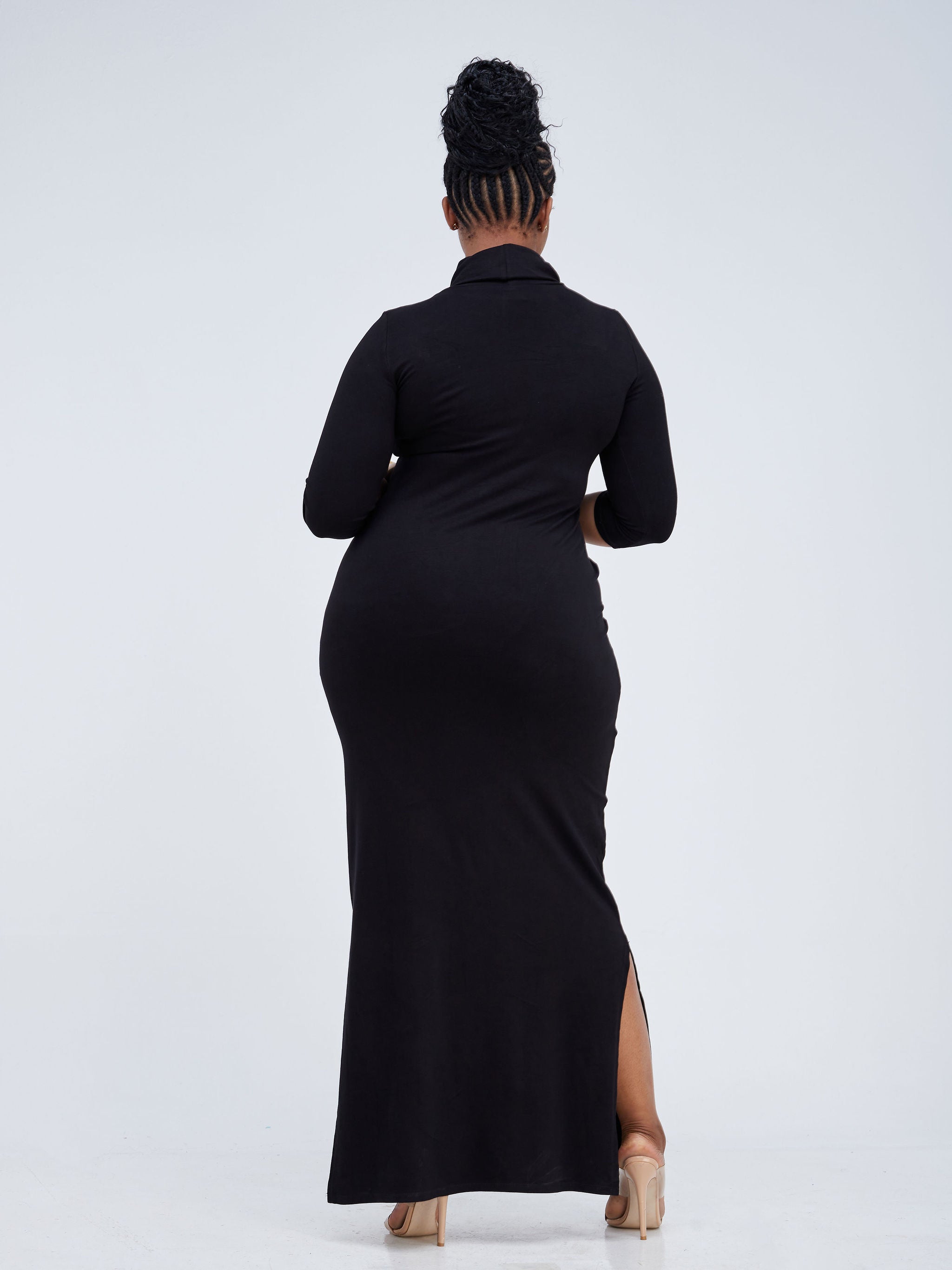 Vivo Basic Turtle Neck Maxi Dress - Black