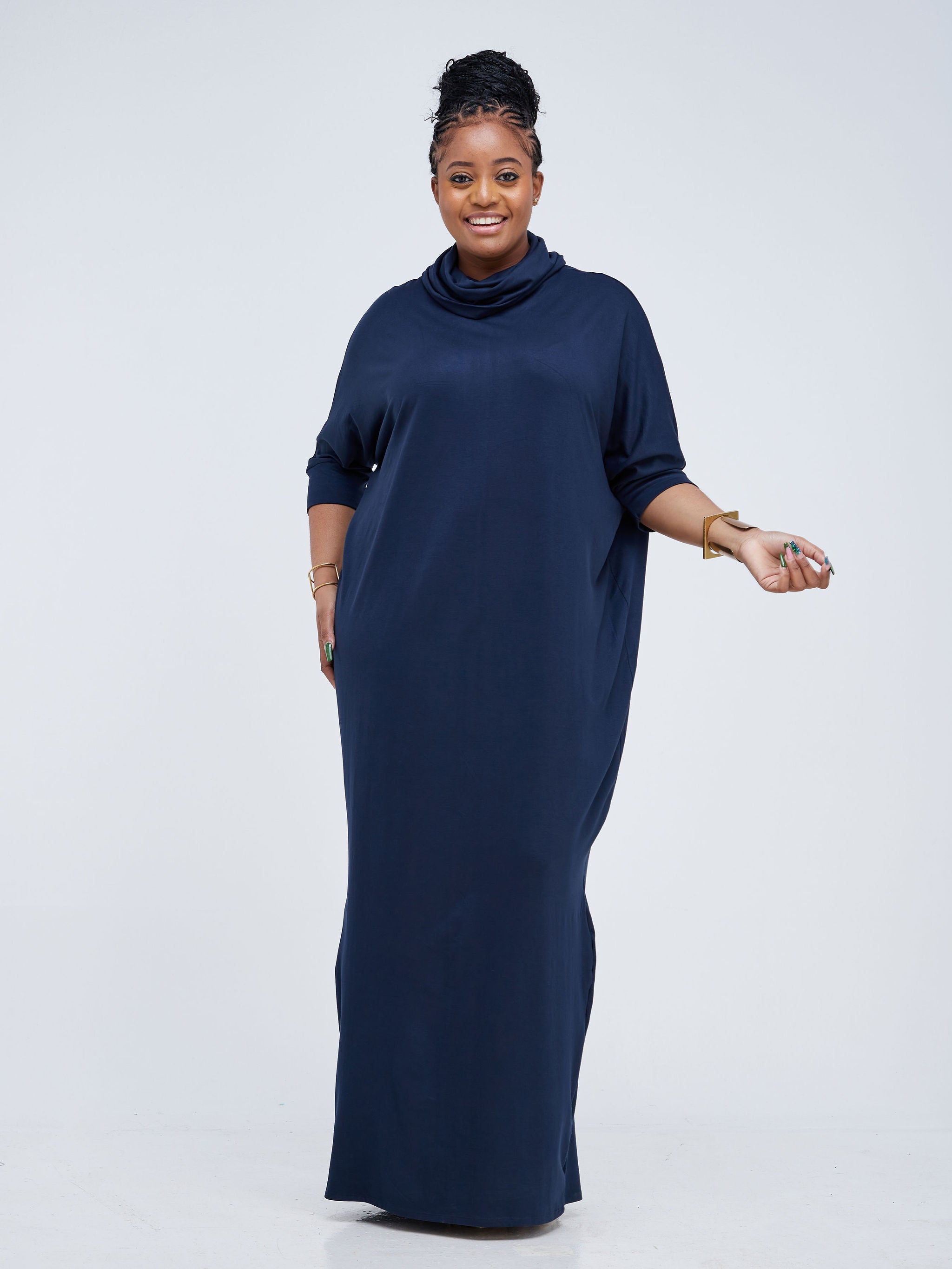 Vivo Basic Cowl Dolman Maxi Dress - Navy Blue