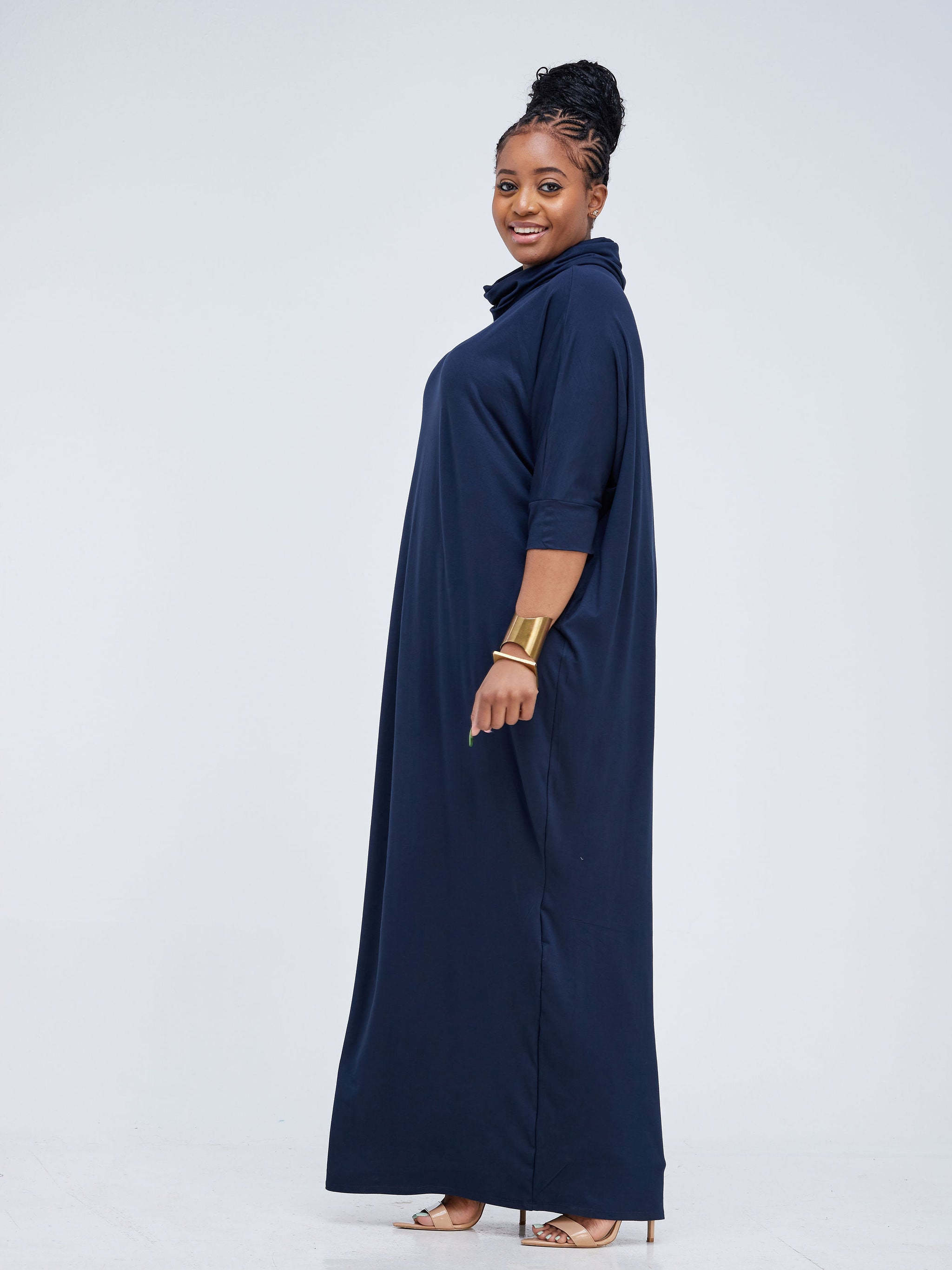 Vivo Basic Cowl Dolman Maxi Dress - Navy Blue