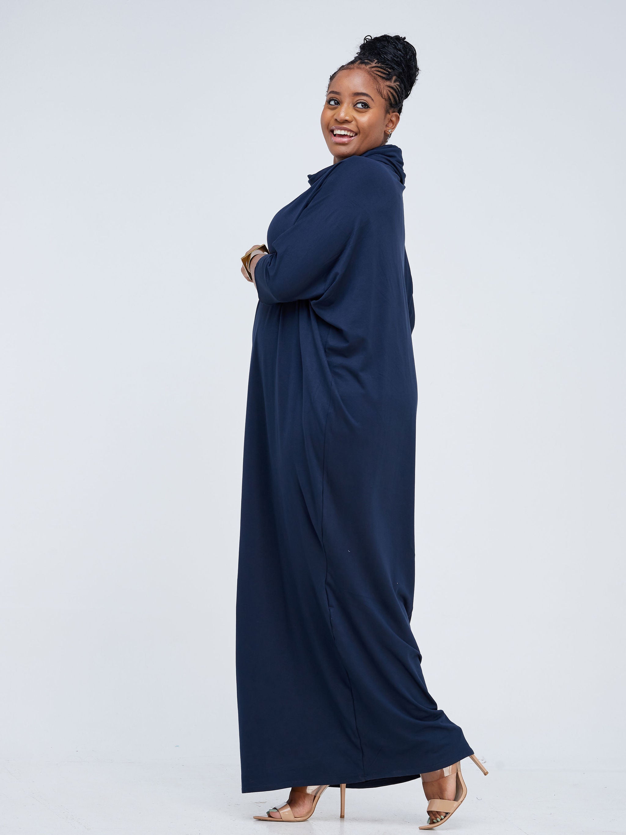 Vivo Basic Cowl Dolman Maxi Dress - Navy Blue