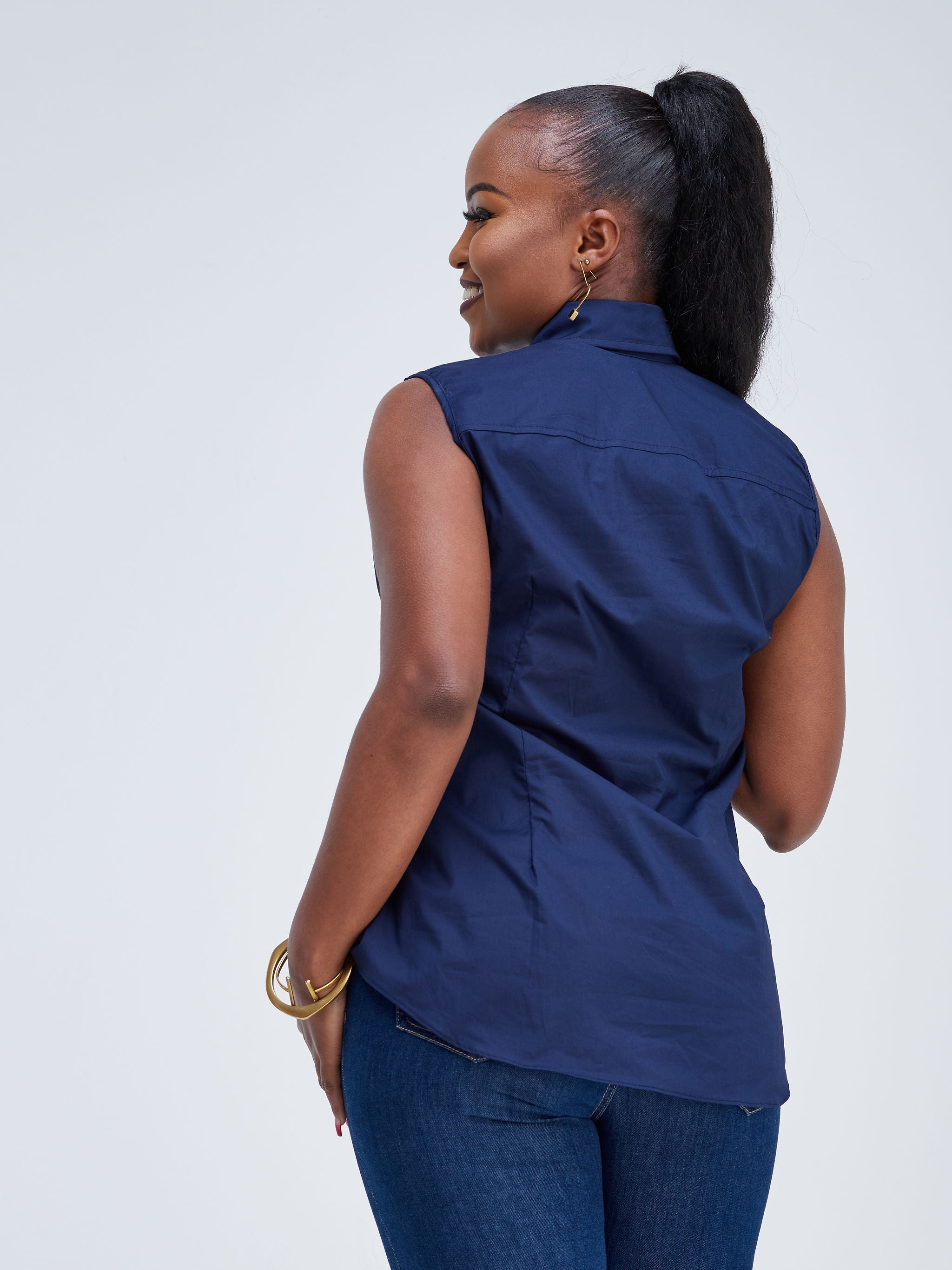 Safari Kaya Sleeveless Shirt - Navy Blue