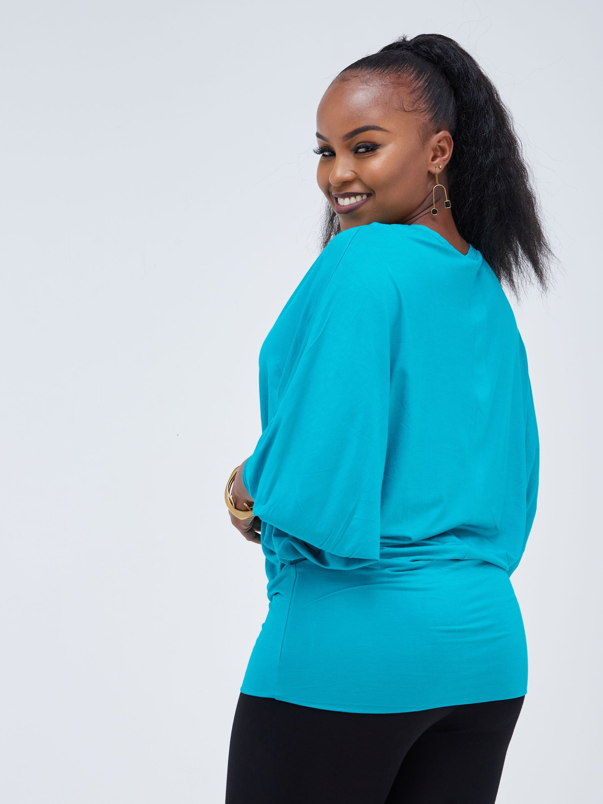 Vivo Cora Dolman Cuffed Top - Sea Green