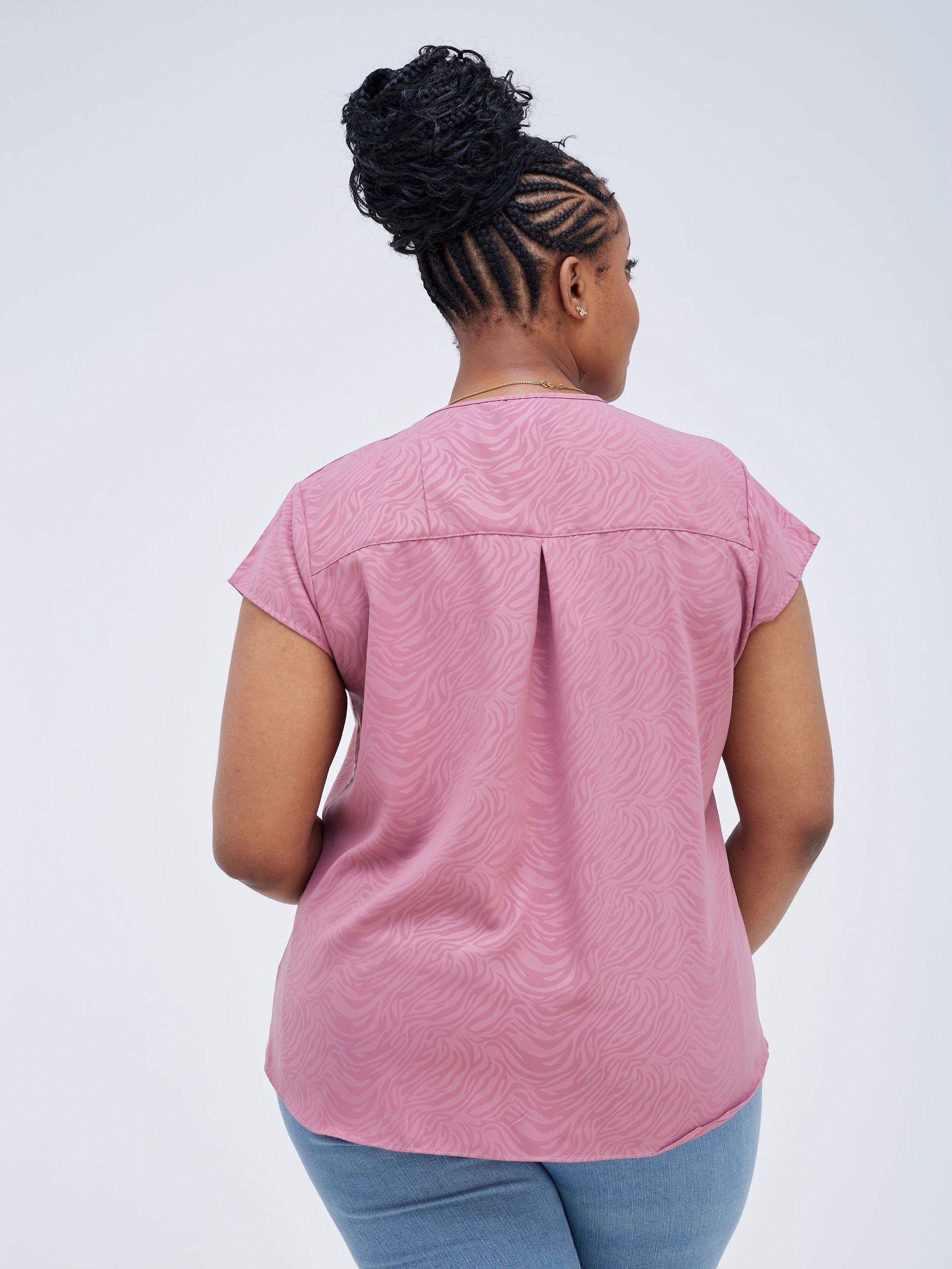 Safari Kaya Cap Sleeve V-Neck Top - Dusty Pink Print