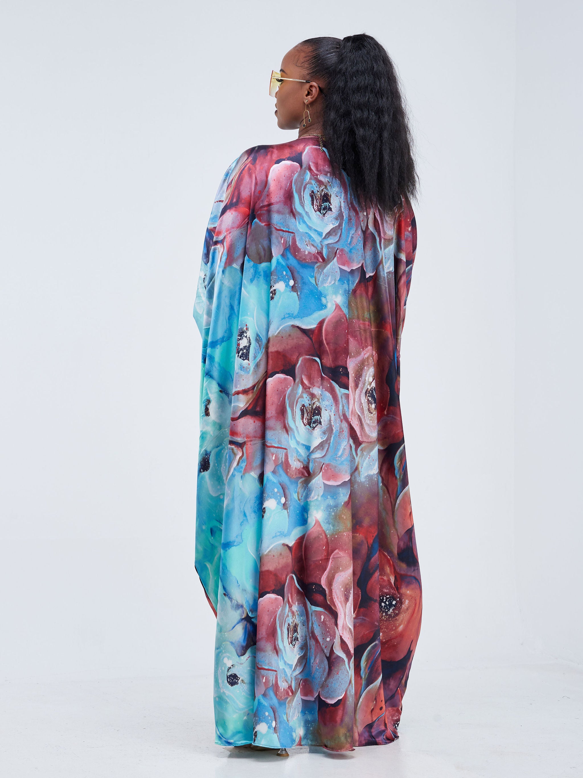 Vivo Muna Satin Kimono - Blue / Green Abstract Print
