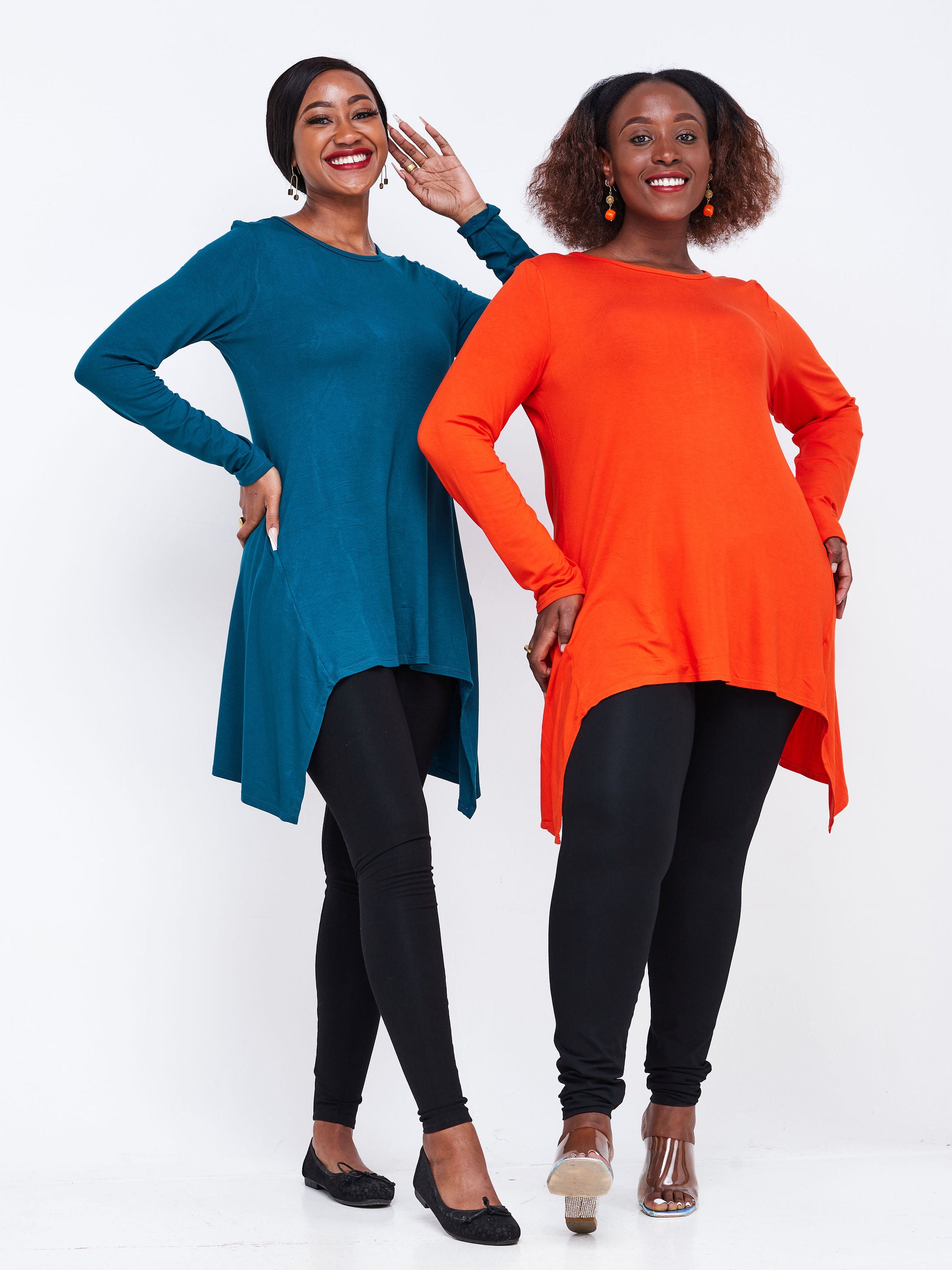 Vivo Wingu Long Sleeve Side Drape Tunic Top - Orange