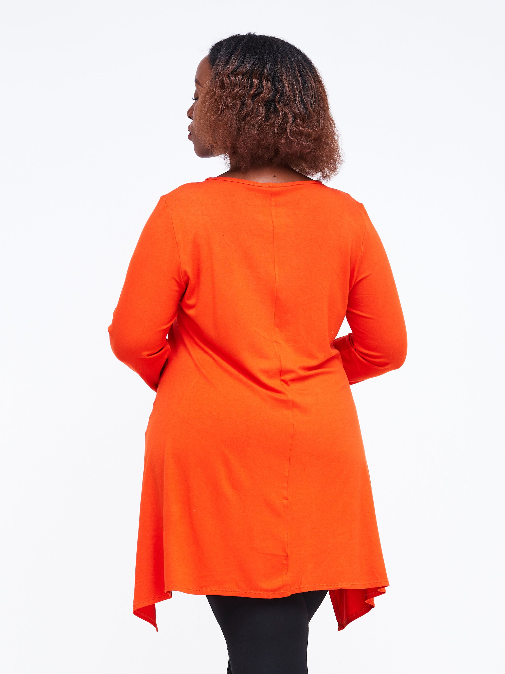 Vivo Wingu Long Sleeve Side Drape Tunic Top - Orange